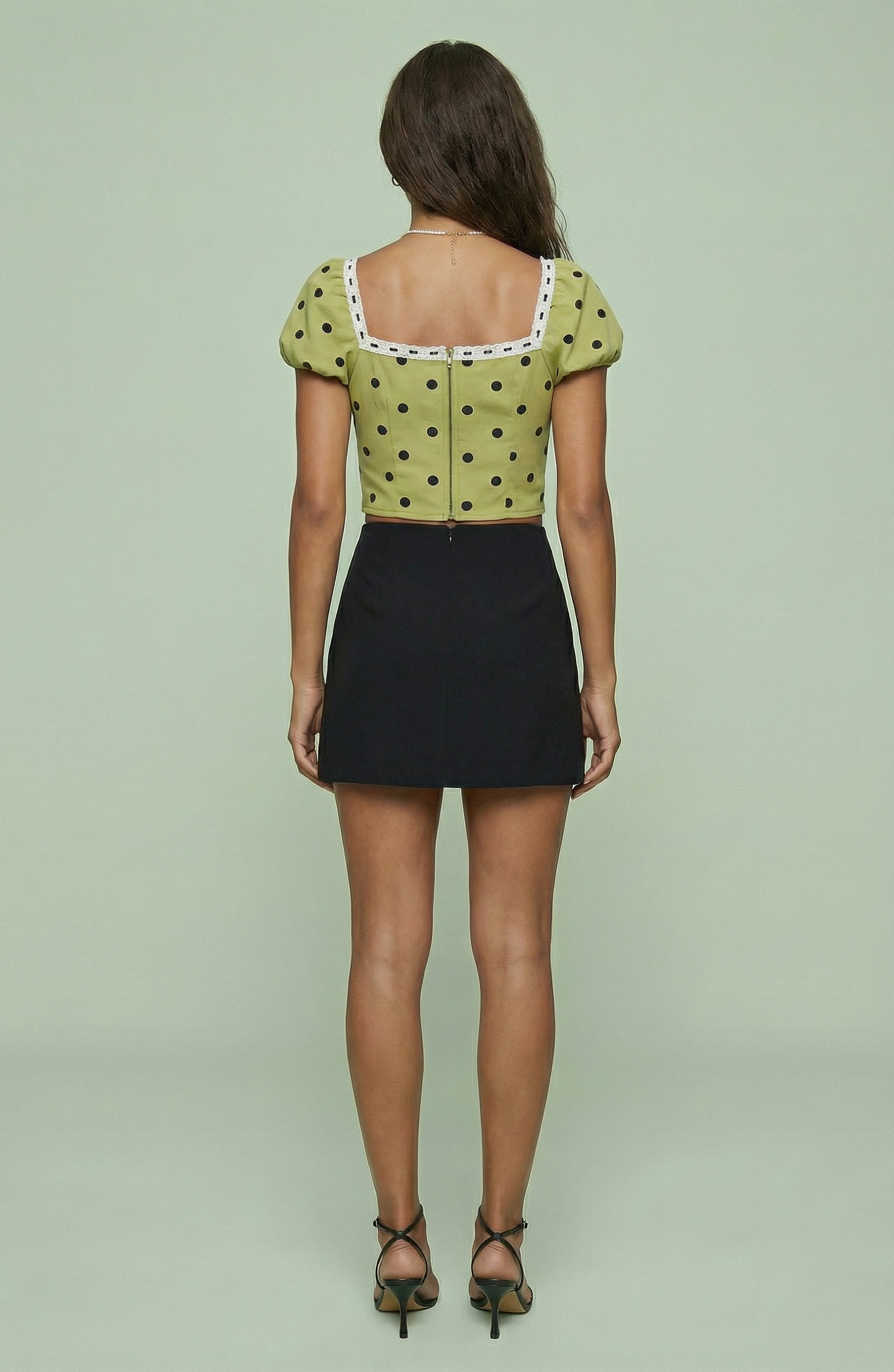 Polka Dot Lace Trim Crop Top