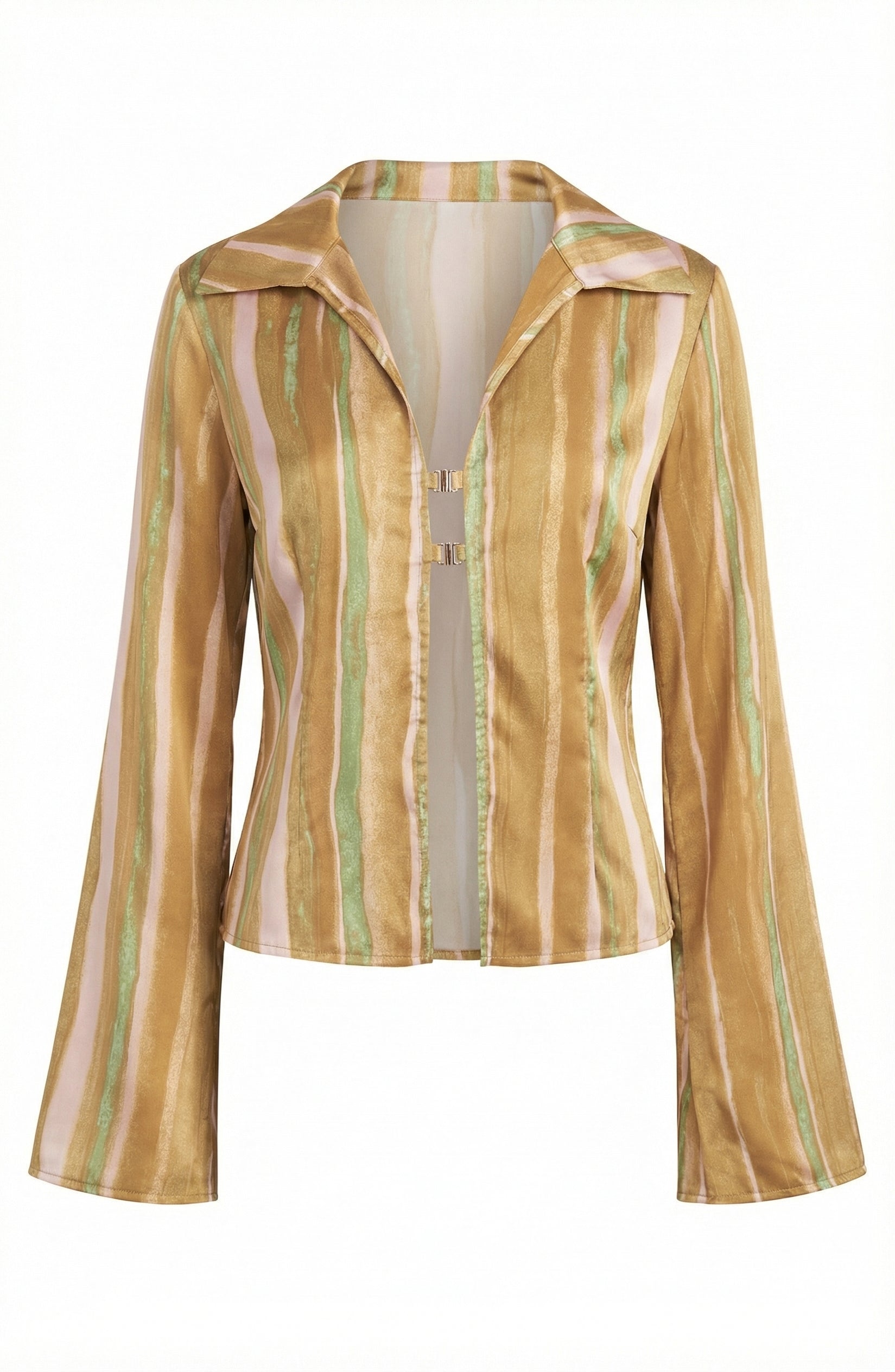 Striped Hook-Front Jacket Top