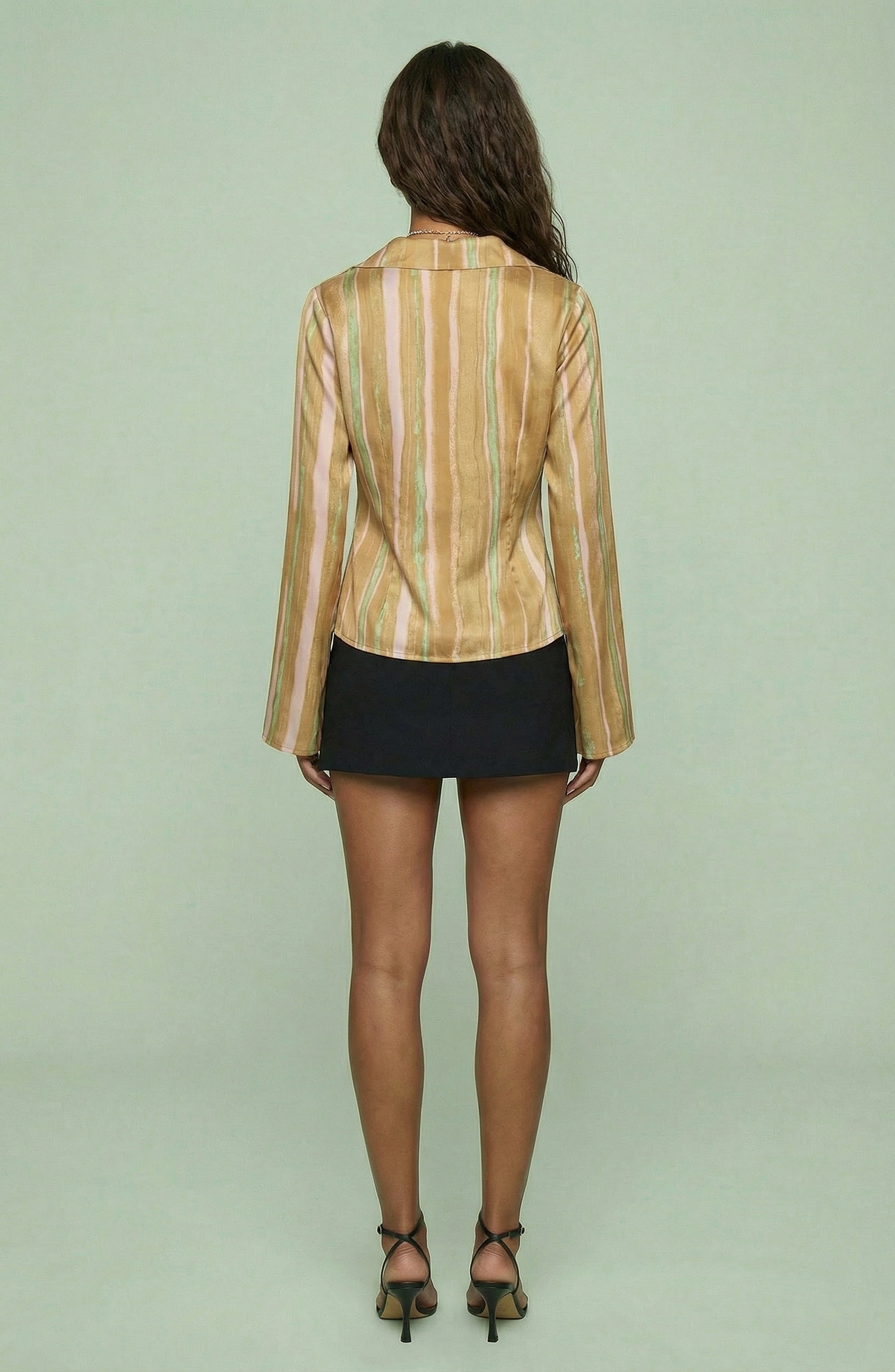 Striped Hook-Front Jacket Top
