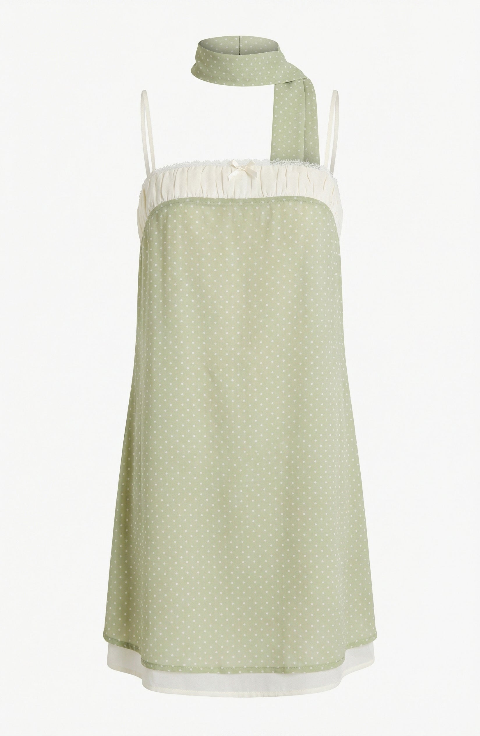 Polka Dot Scarf Mini Dress with Contrast Trim