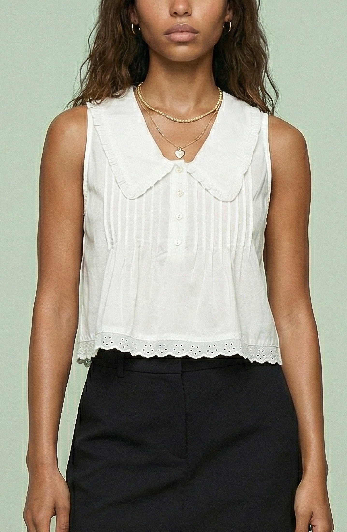 Sleeveless Eyelet Collar Blouse