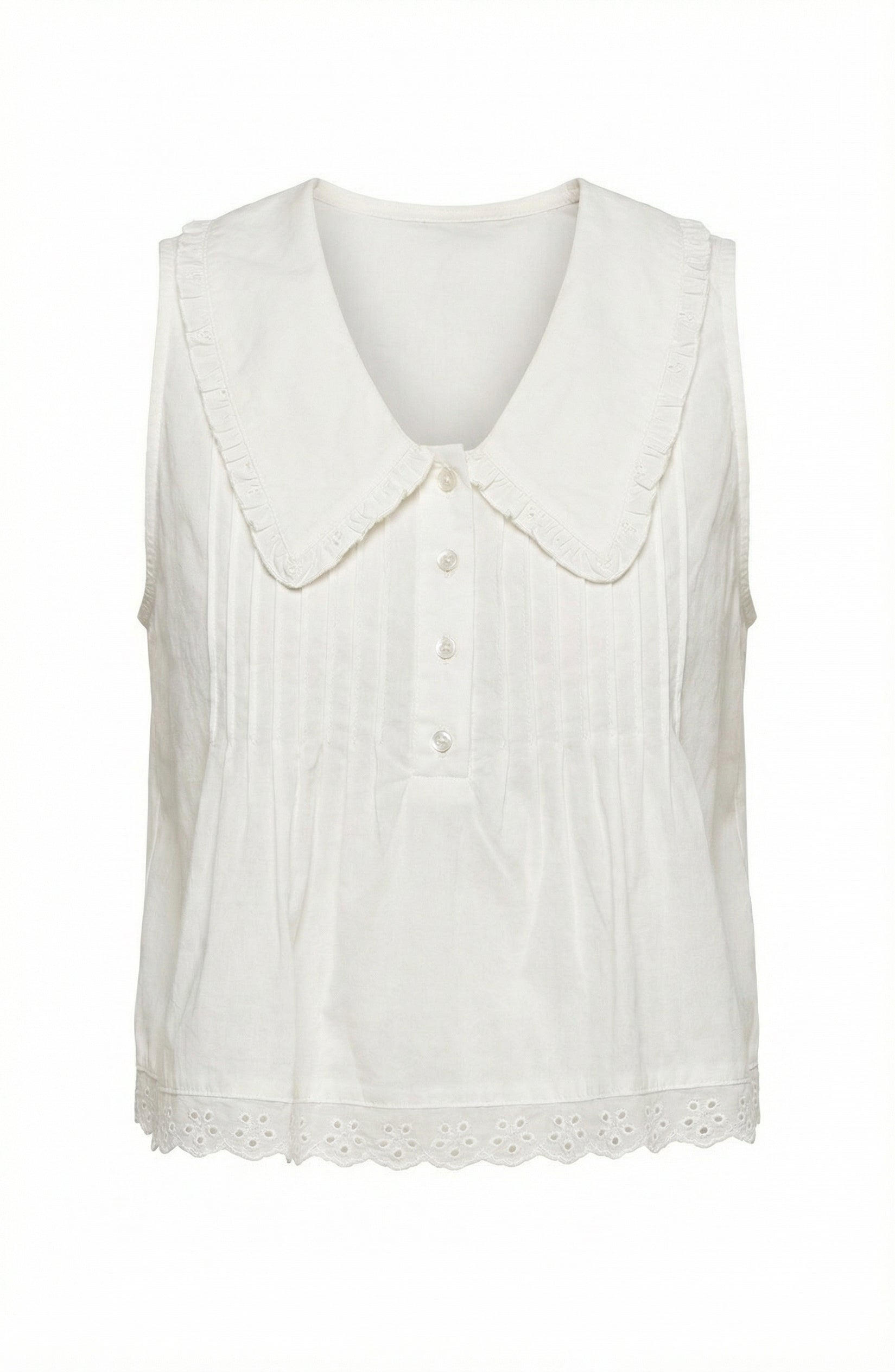 Sleeveless Eyelet Collar Blouse