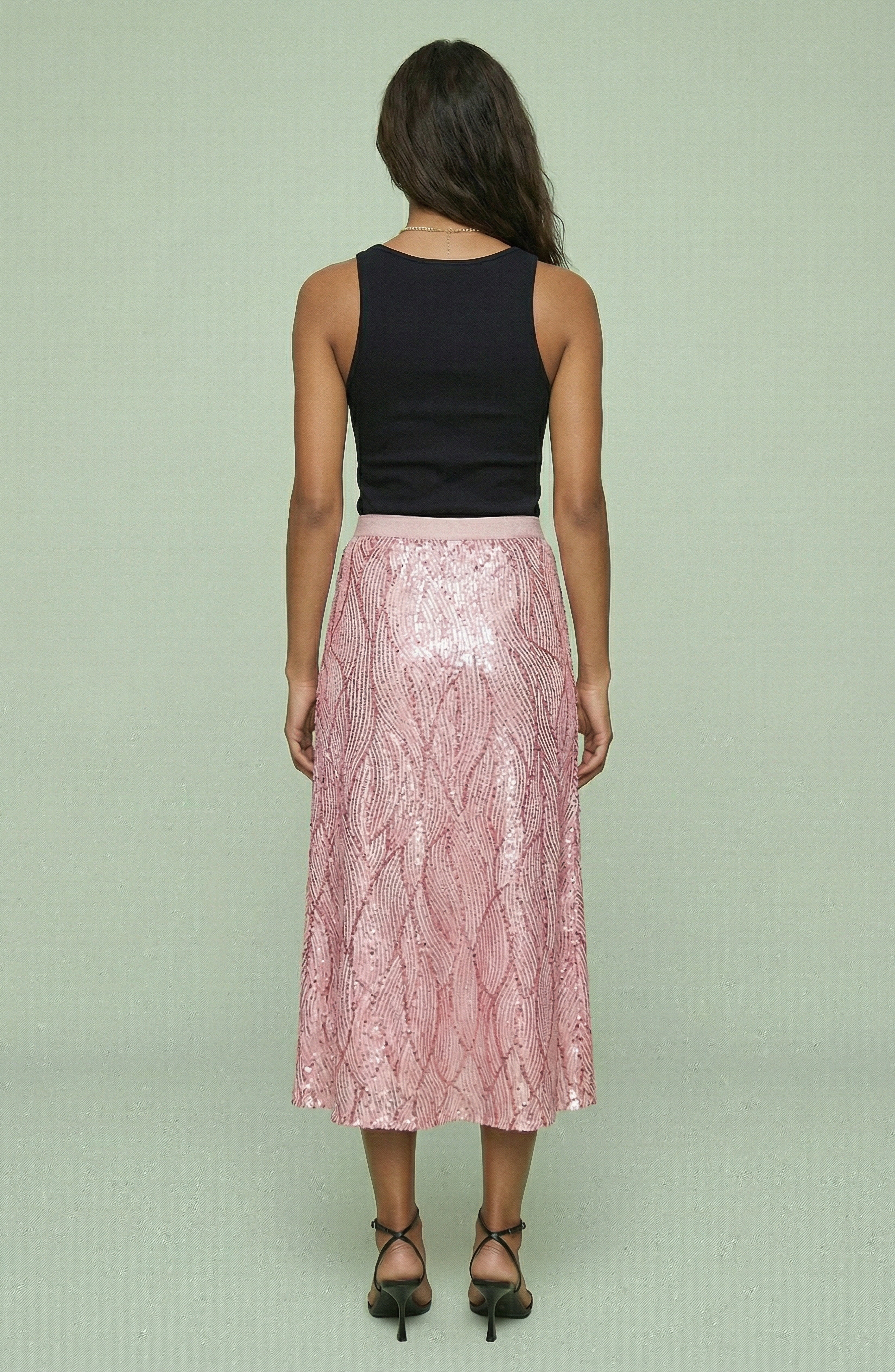 Textured Sequin Wave Midi Skirt