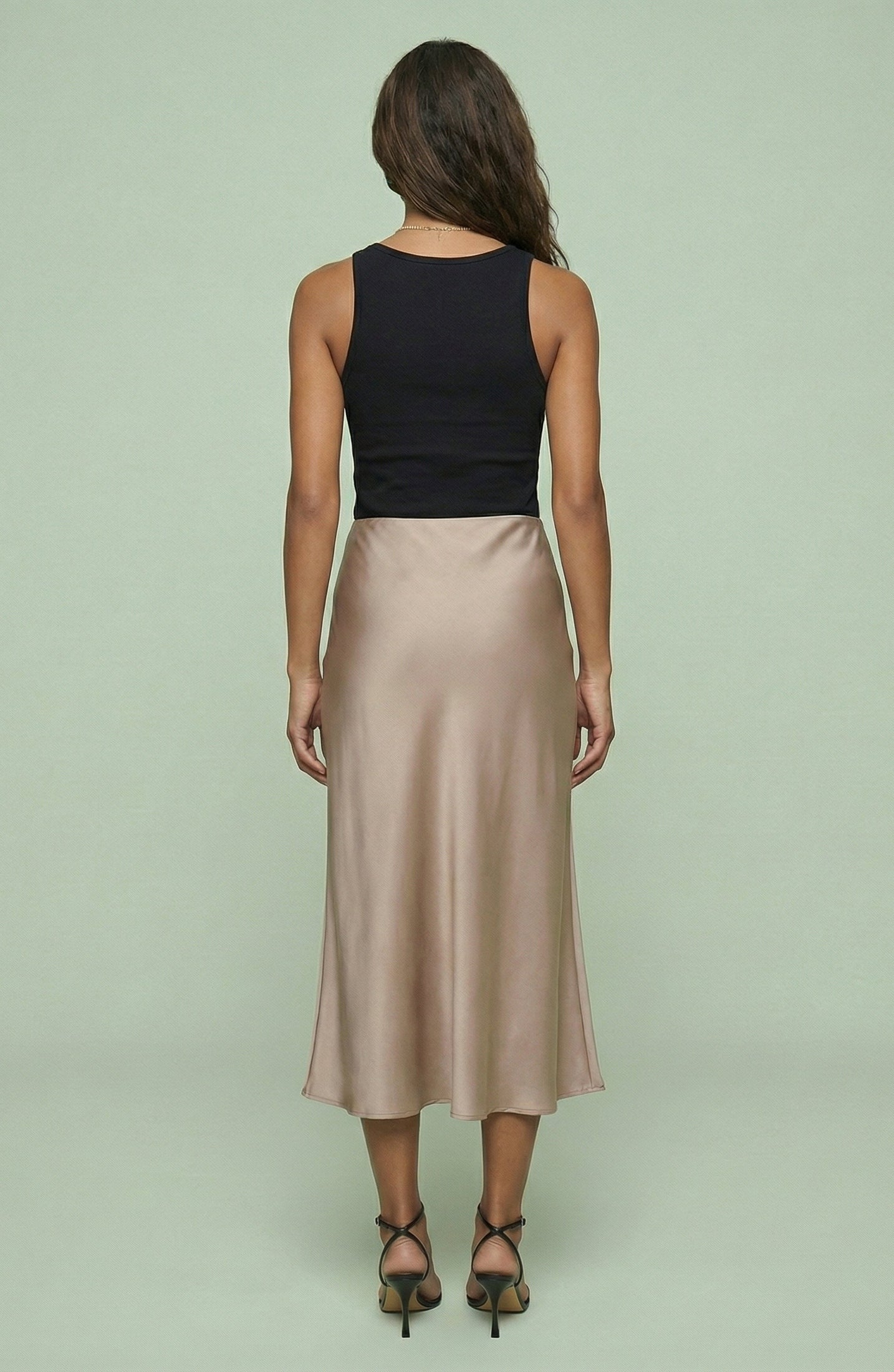 Satin Bias Cut Midi Slip Skirt