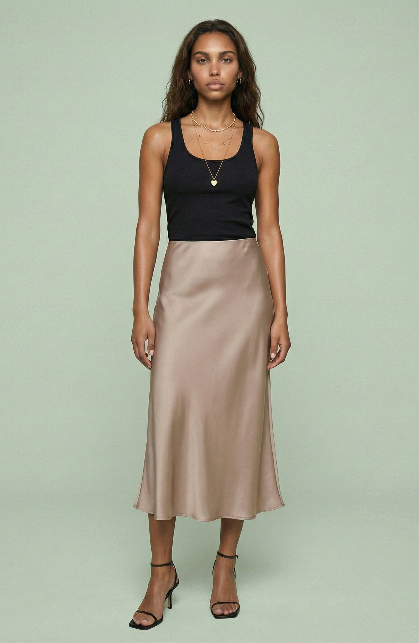 Satin Bias Cut Midi Slip Skirt
