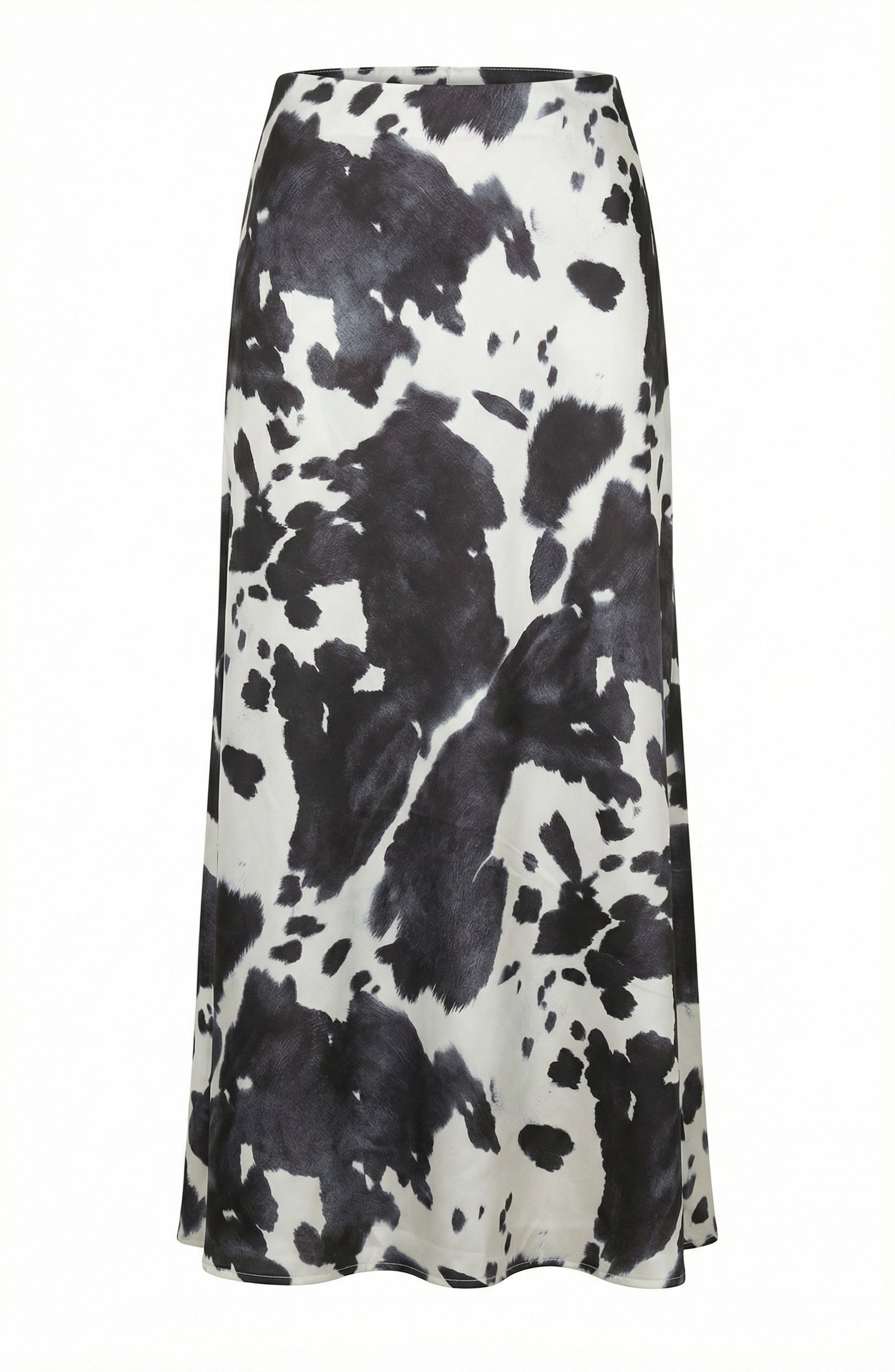Abstract Cow Print Satin Midi Skirt