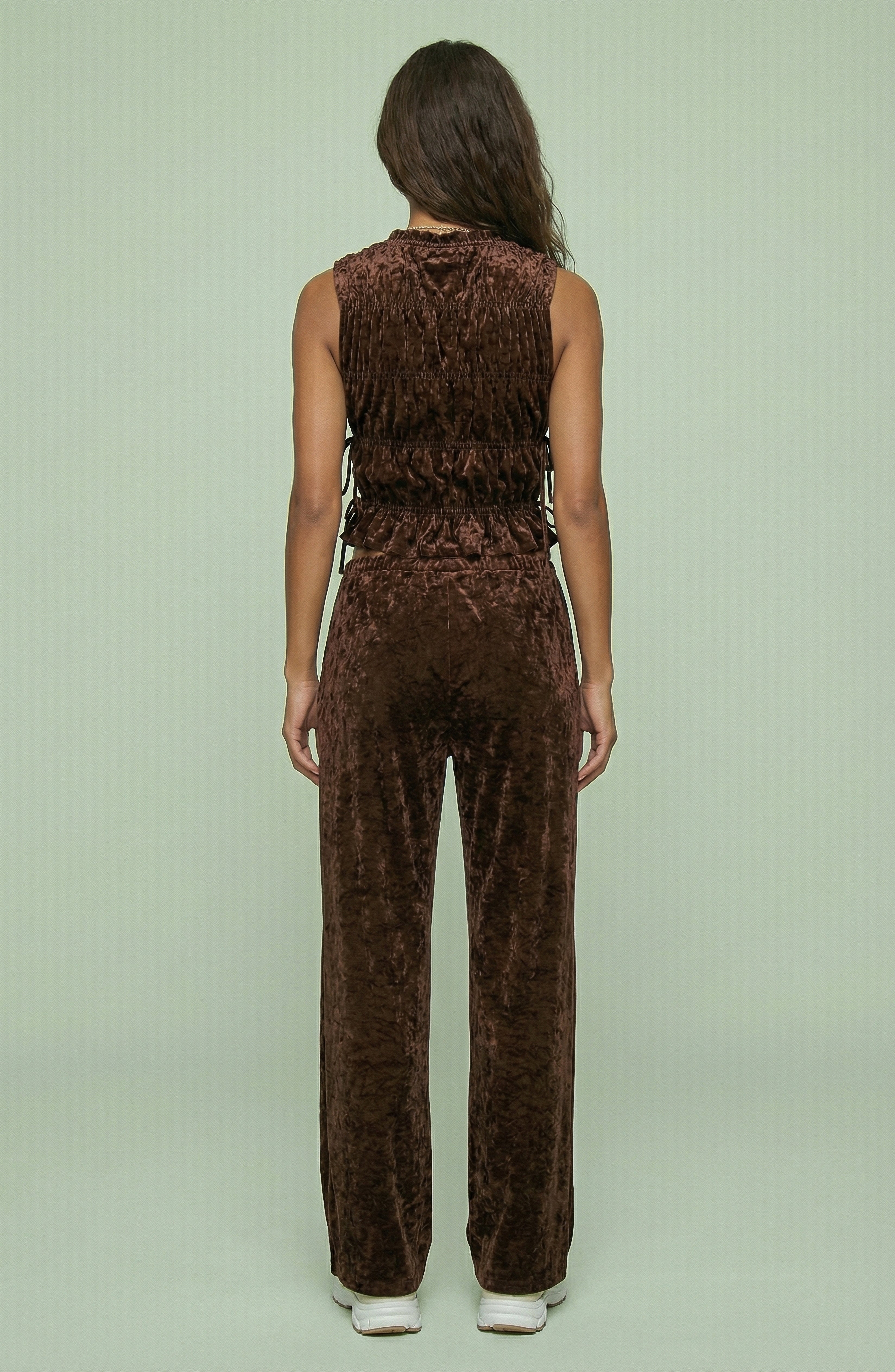 Brown Velvet Ruched Set