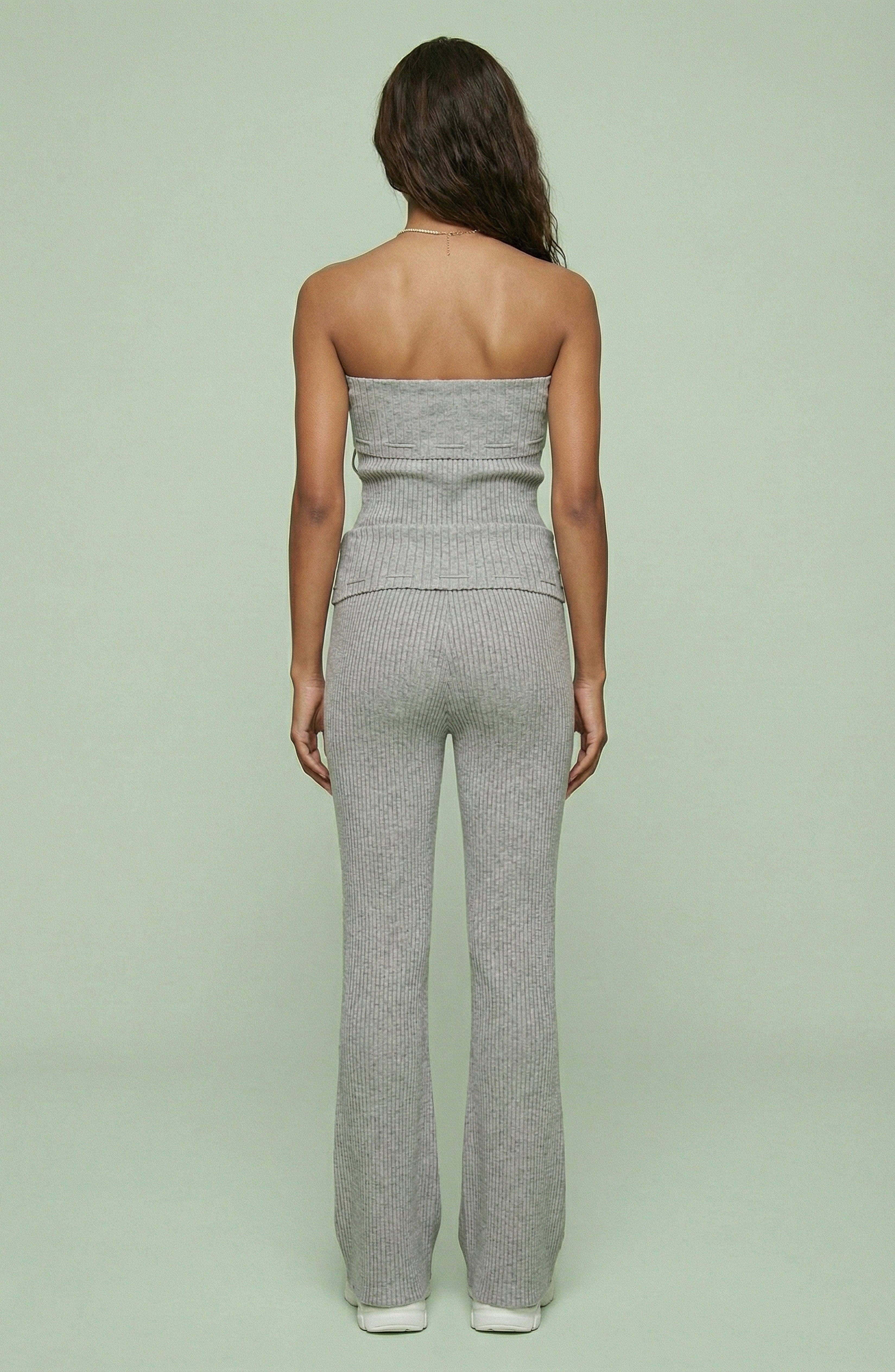 Gray Ribbed Strapless & Flare Set