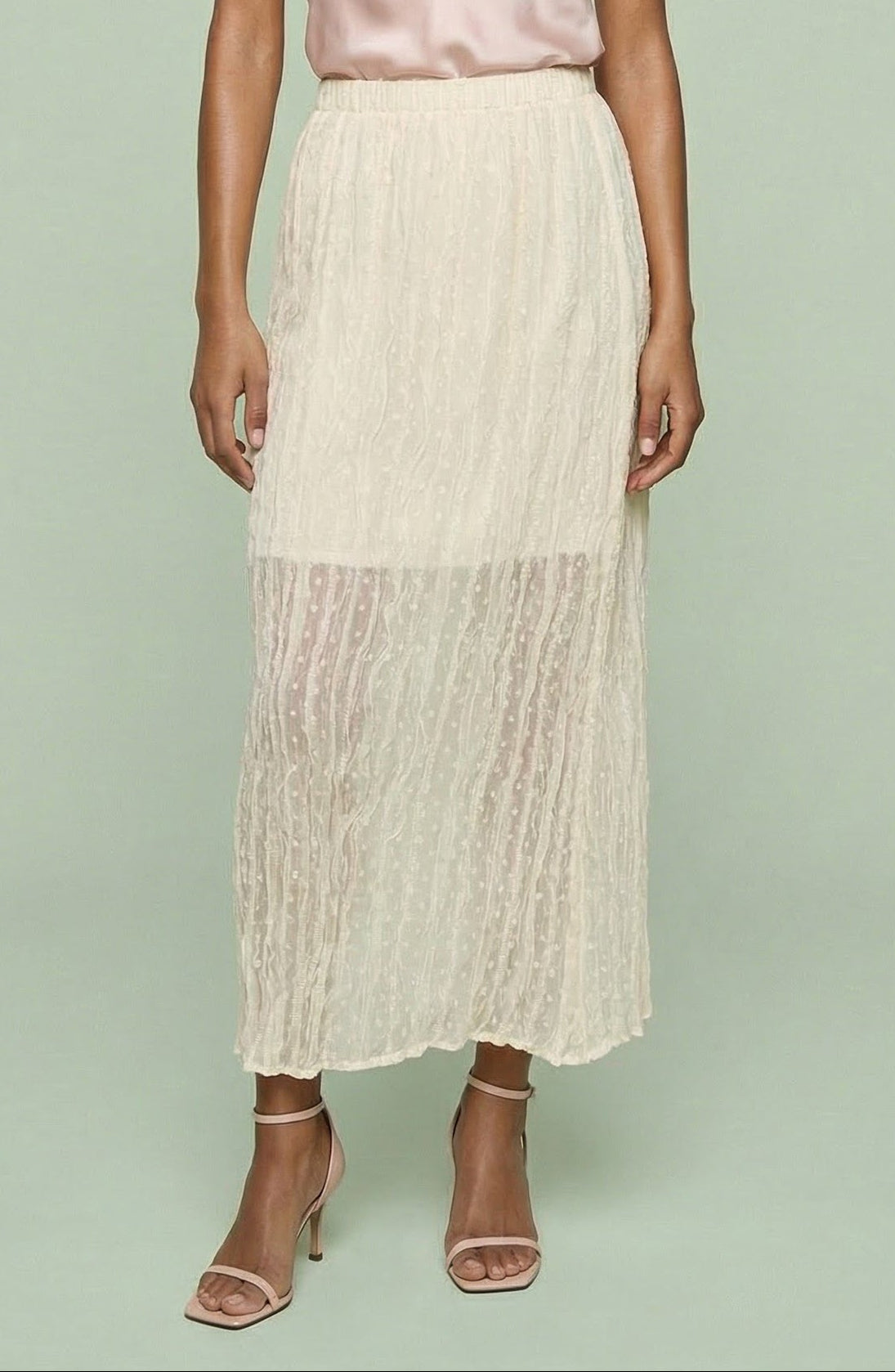 Cream Sheer Textured Maxi Skirt