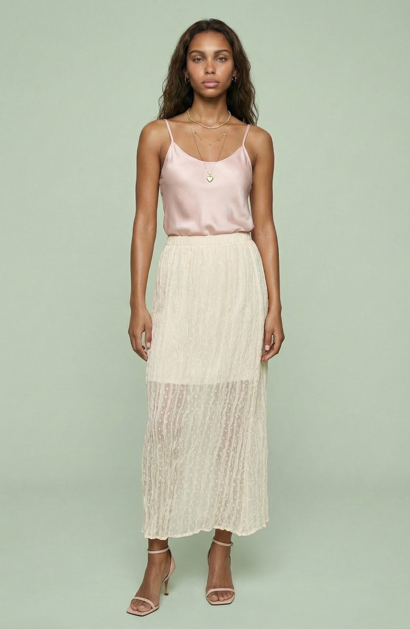 Cream Sheer Textured Maxi Skirt
