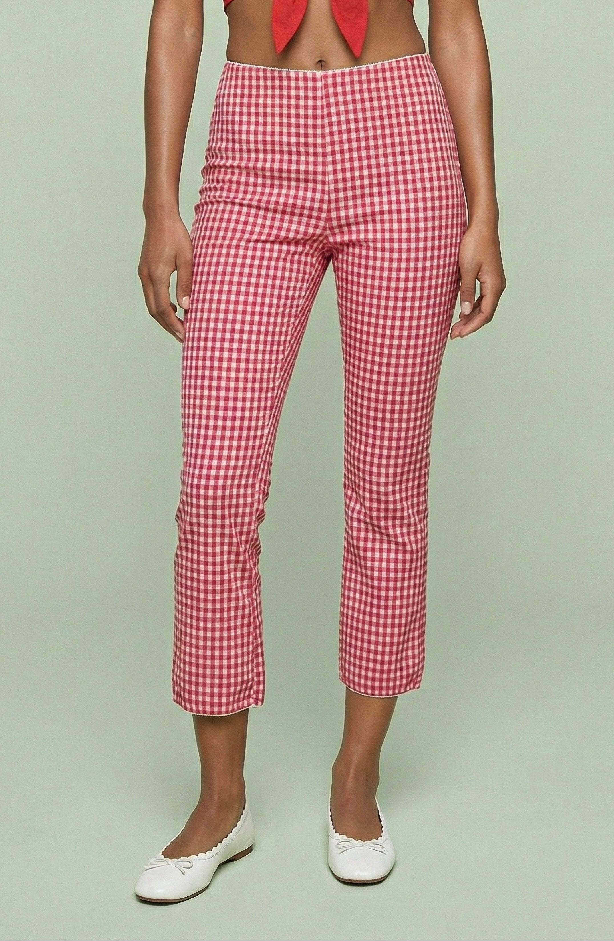 Gingham Cropped Flare Pants