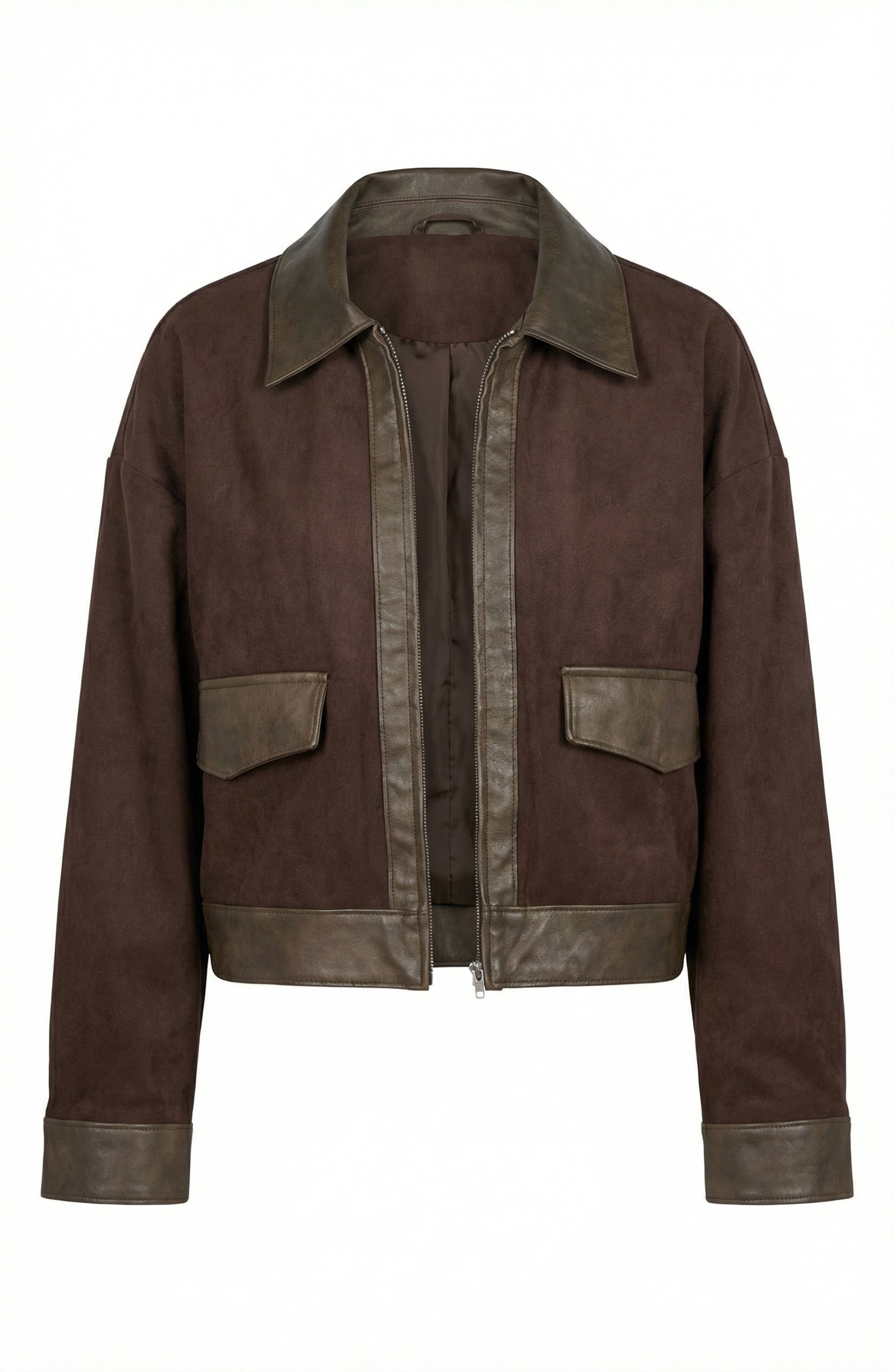 Brown Faux Leather Cropped Jacket