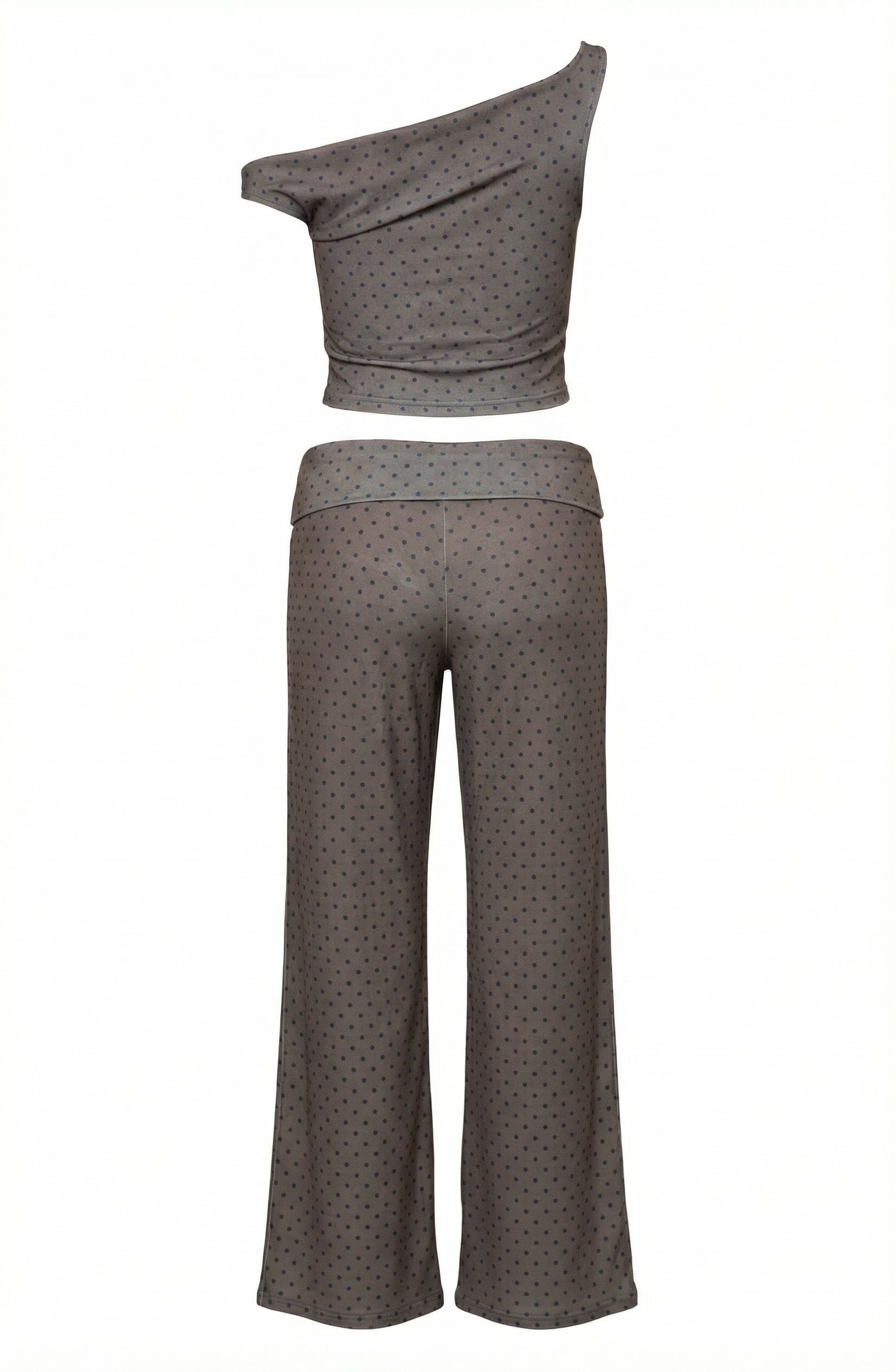 Brown Polka Dot One-Shoulder Set
