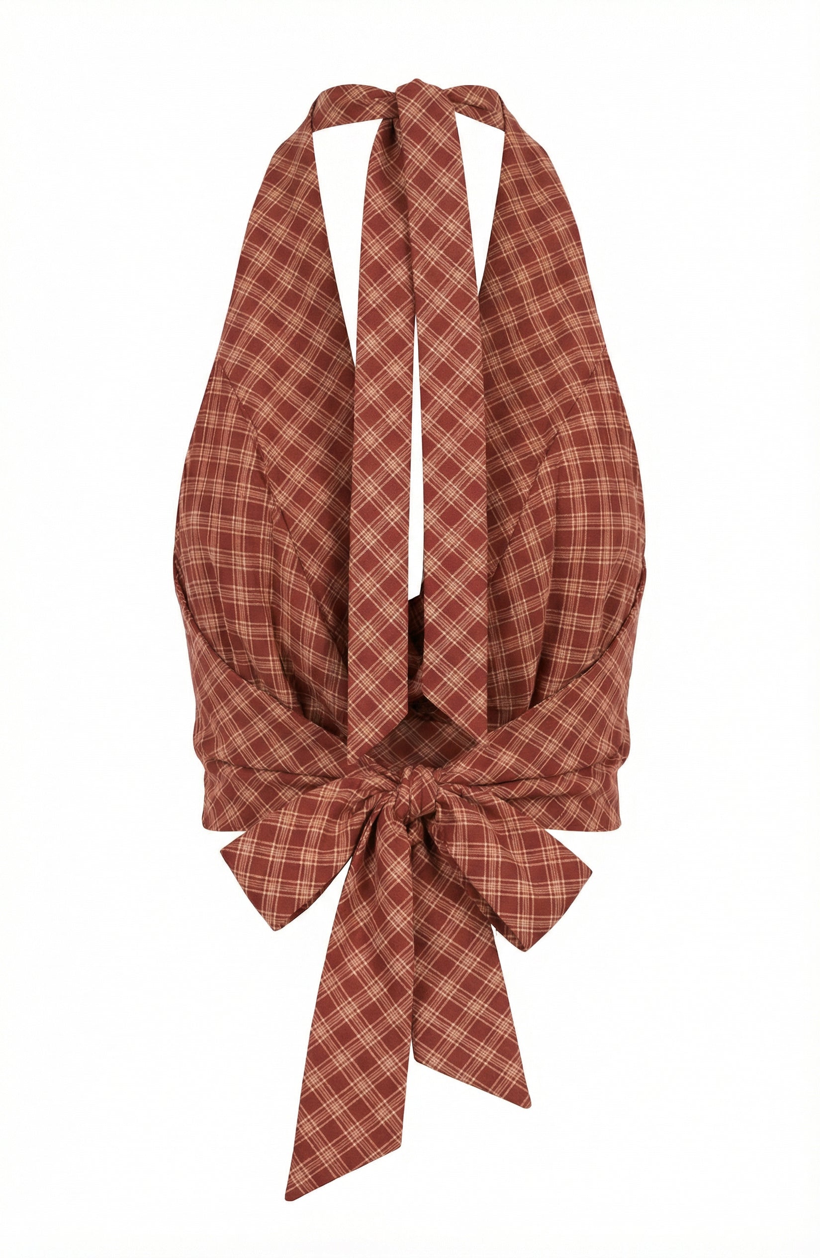 Plaid Halter Cowl Neck Open Back Top