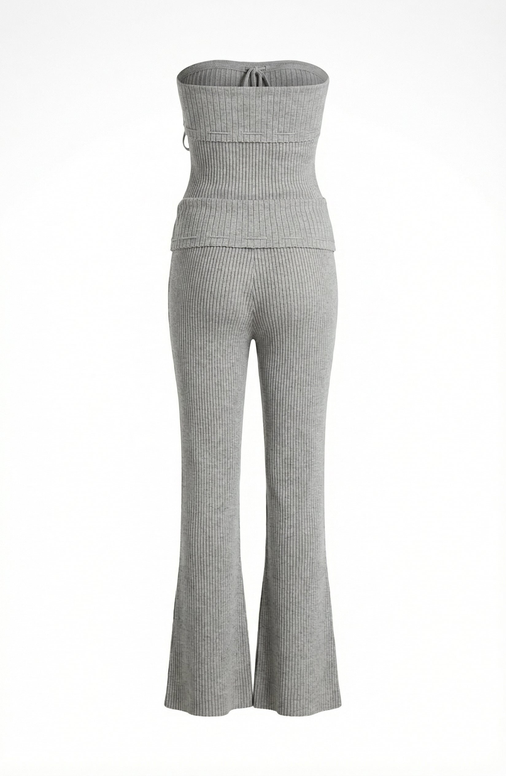 Gray Ribbed Strapless & Flare Set