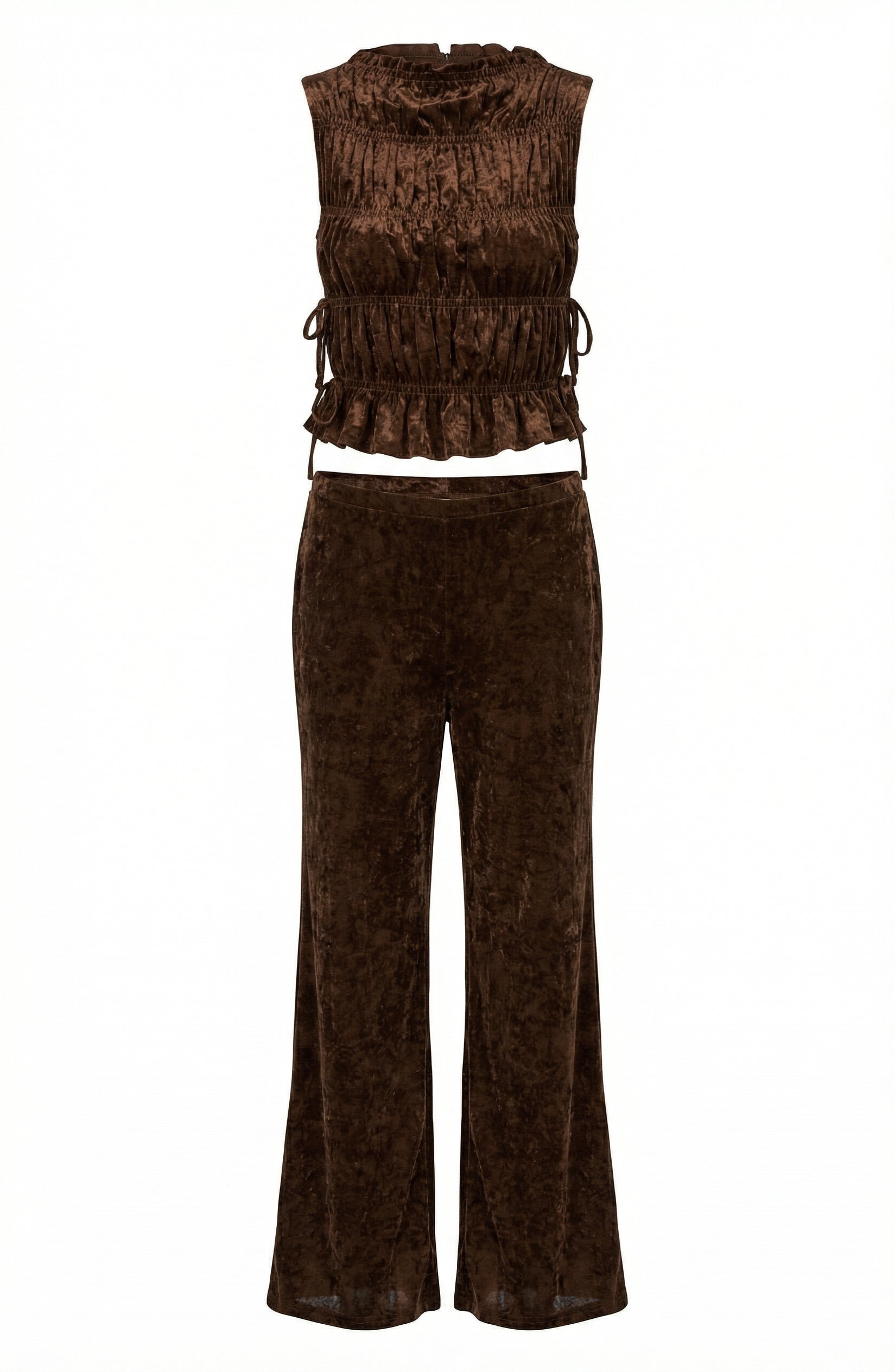 Brown Velvet Ruched Set