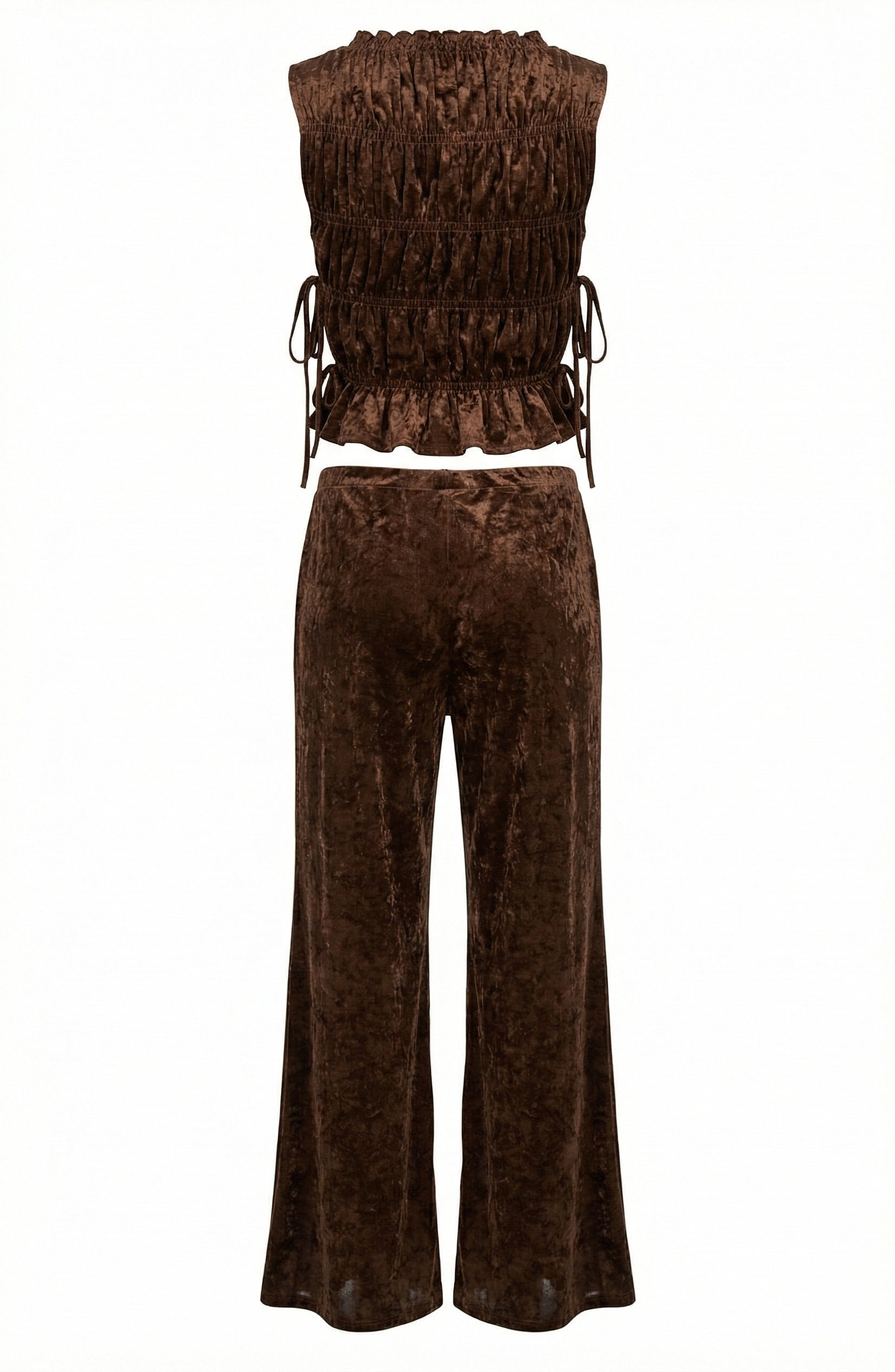 Brown Velvet Ruched Set