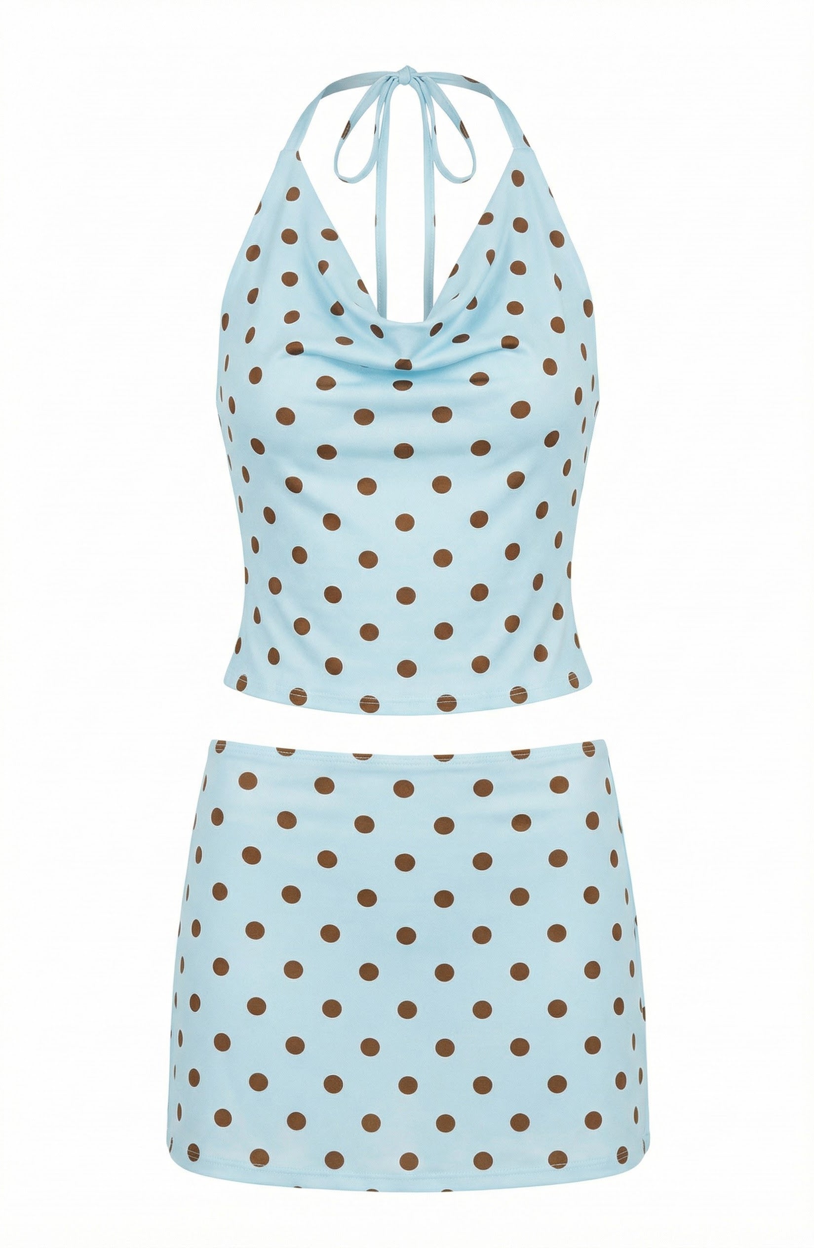 Blue Polka Dot Halter & Mini Skirt Set
