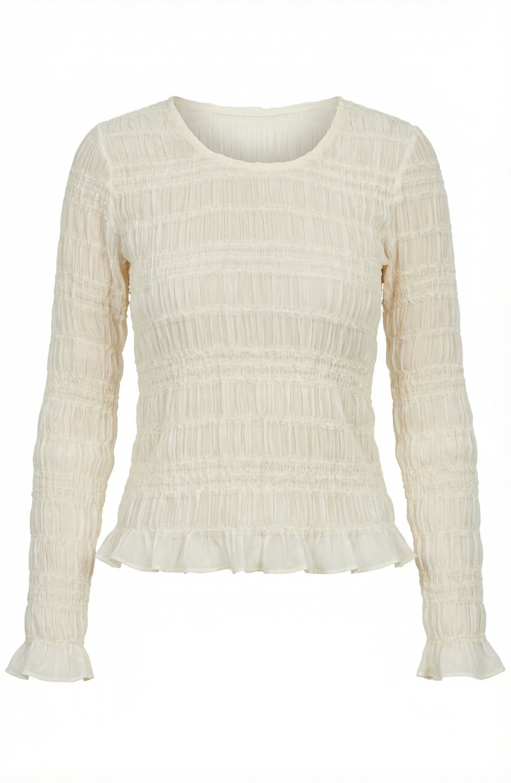 Cream Smocked Long Sleeve Top