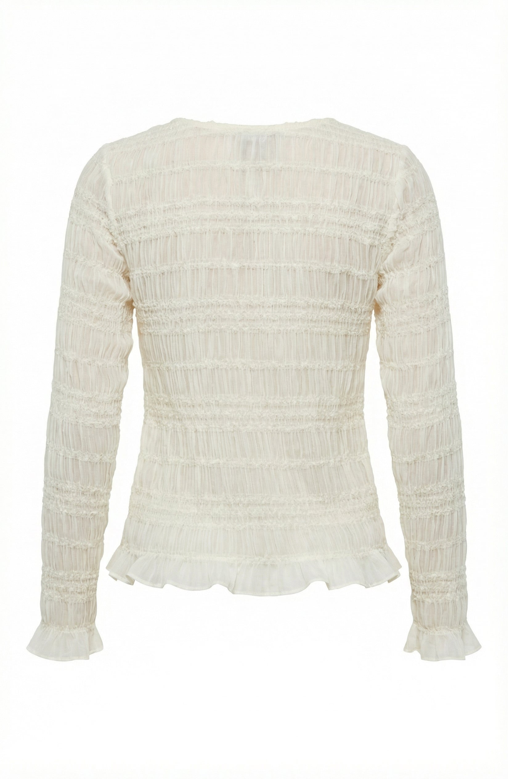 Cream Smocked Long Sleeve Top