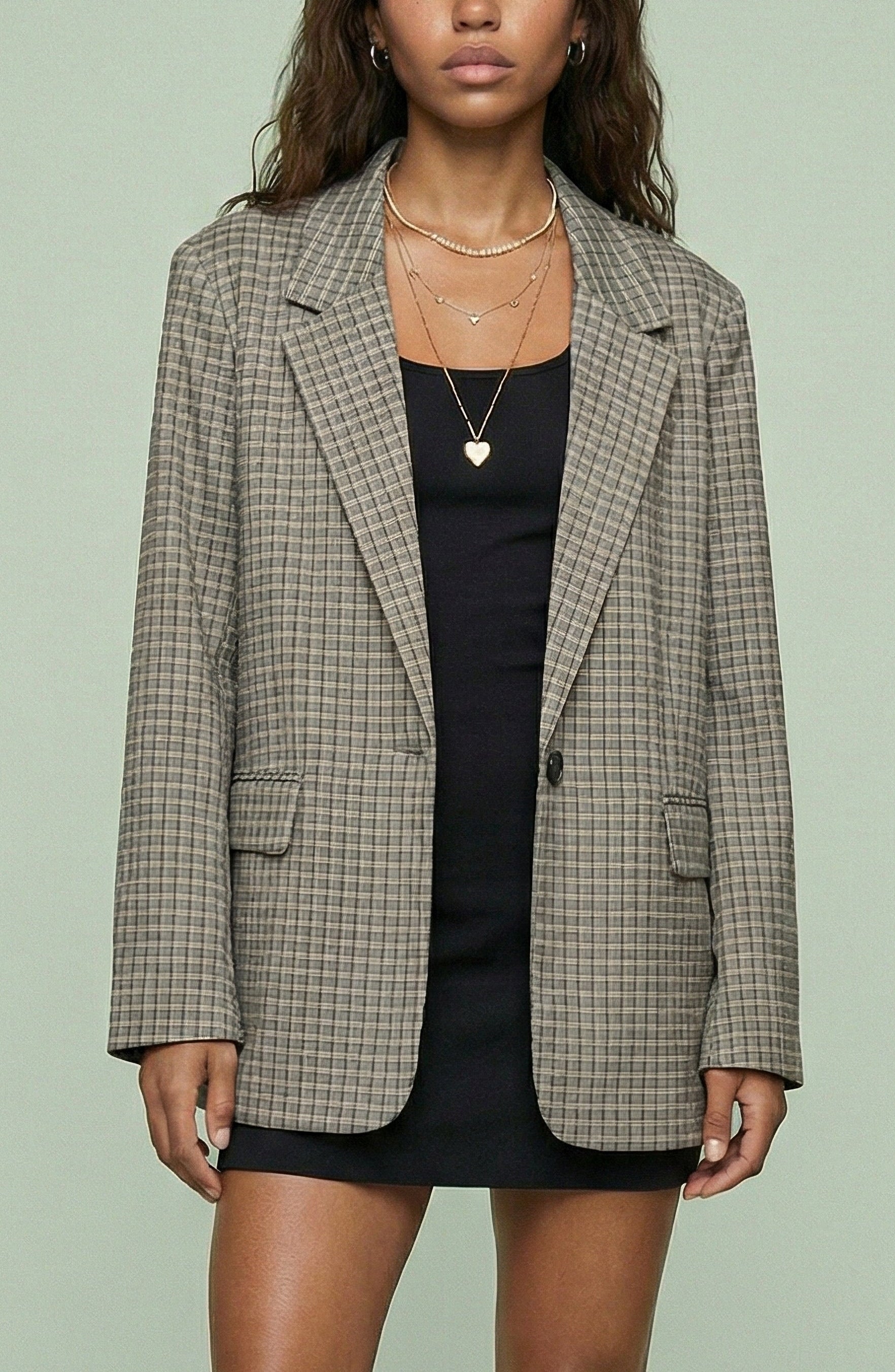 Plaid Single-Button Blazer