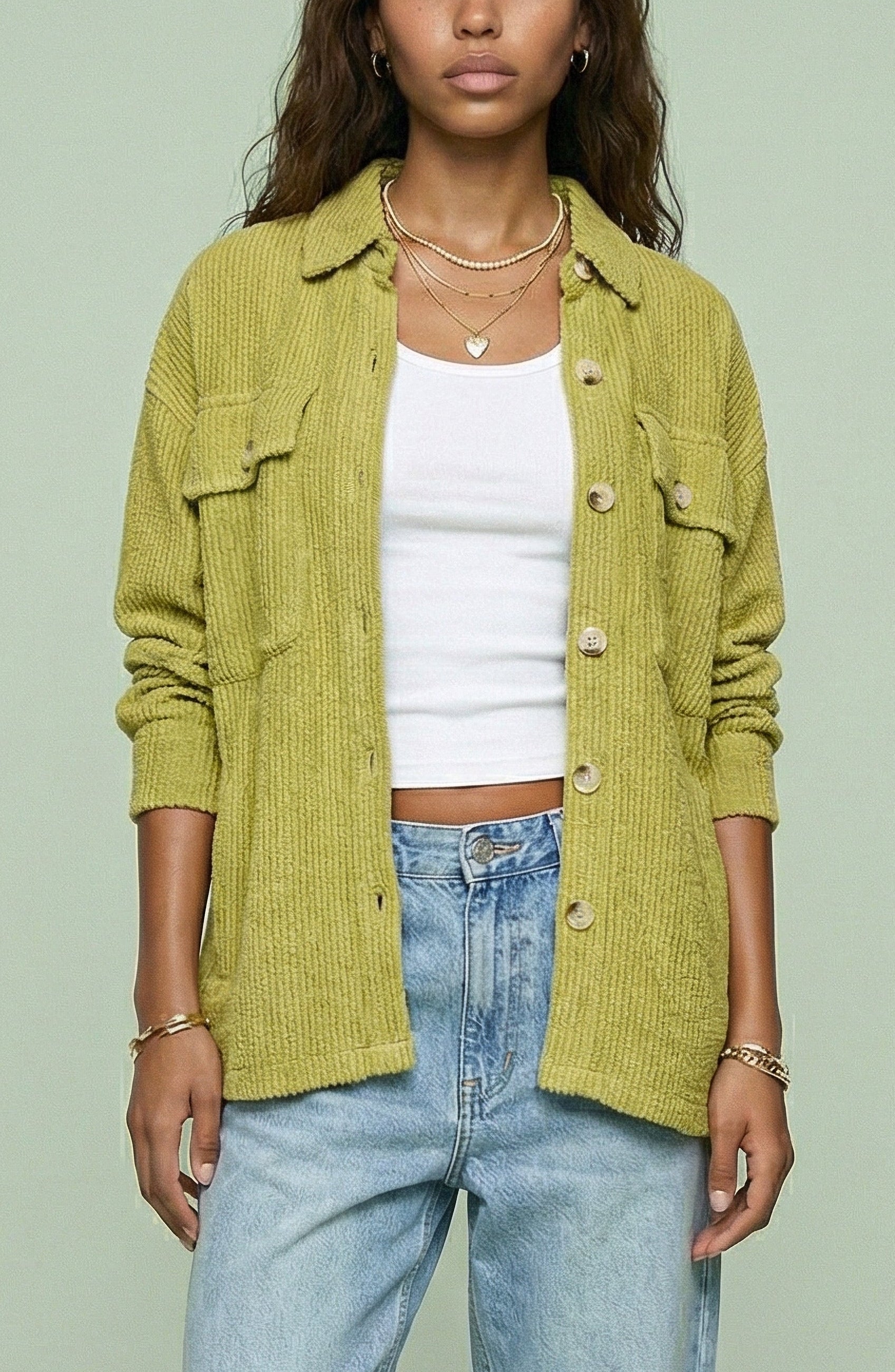 Lime Knit Utility Shacket