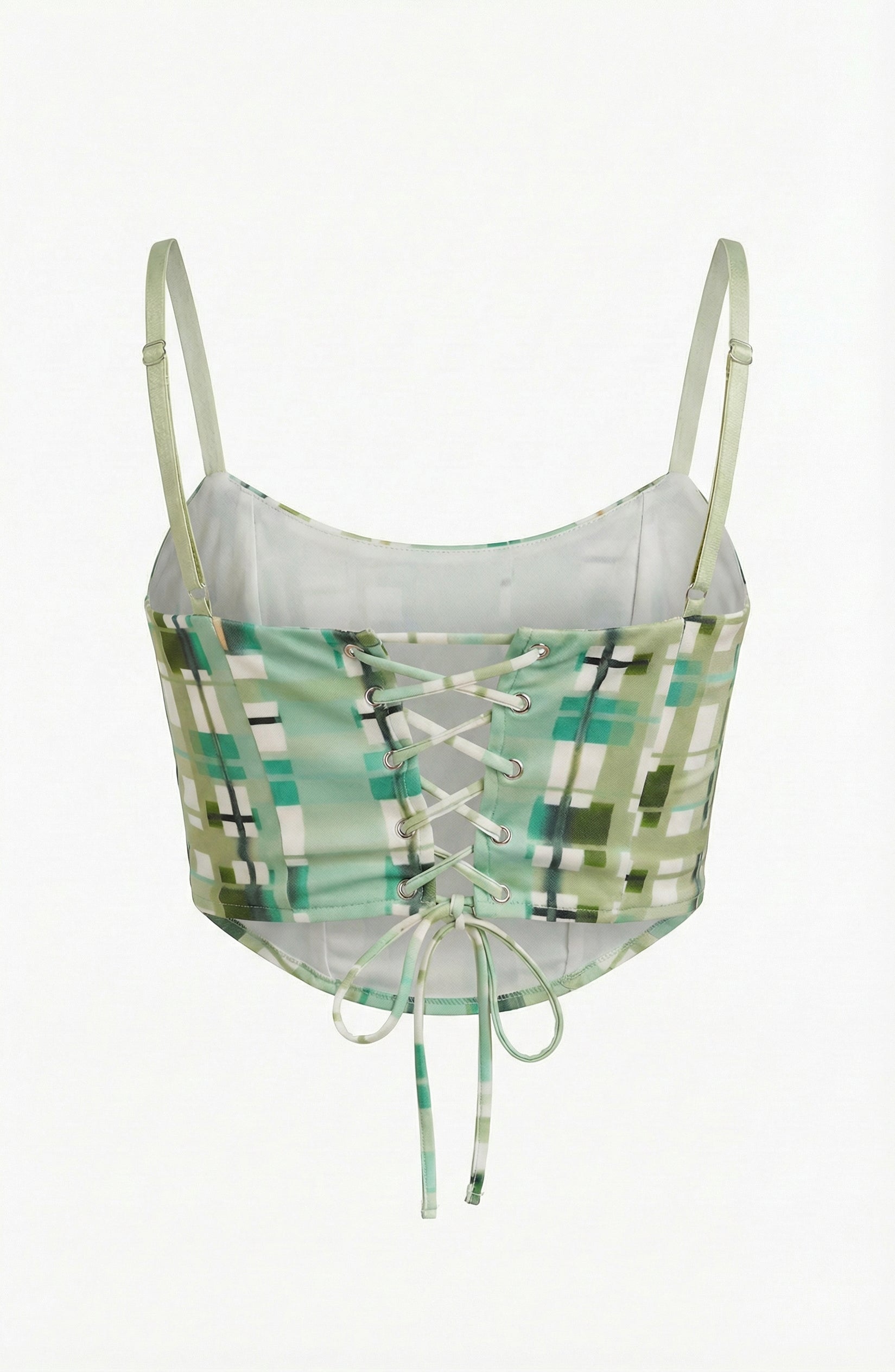 Green Plaid Lace-Up Corset Top
