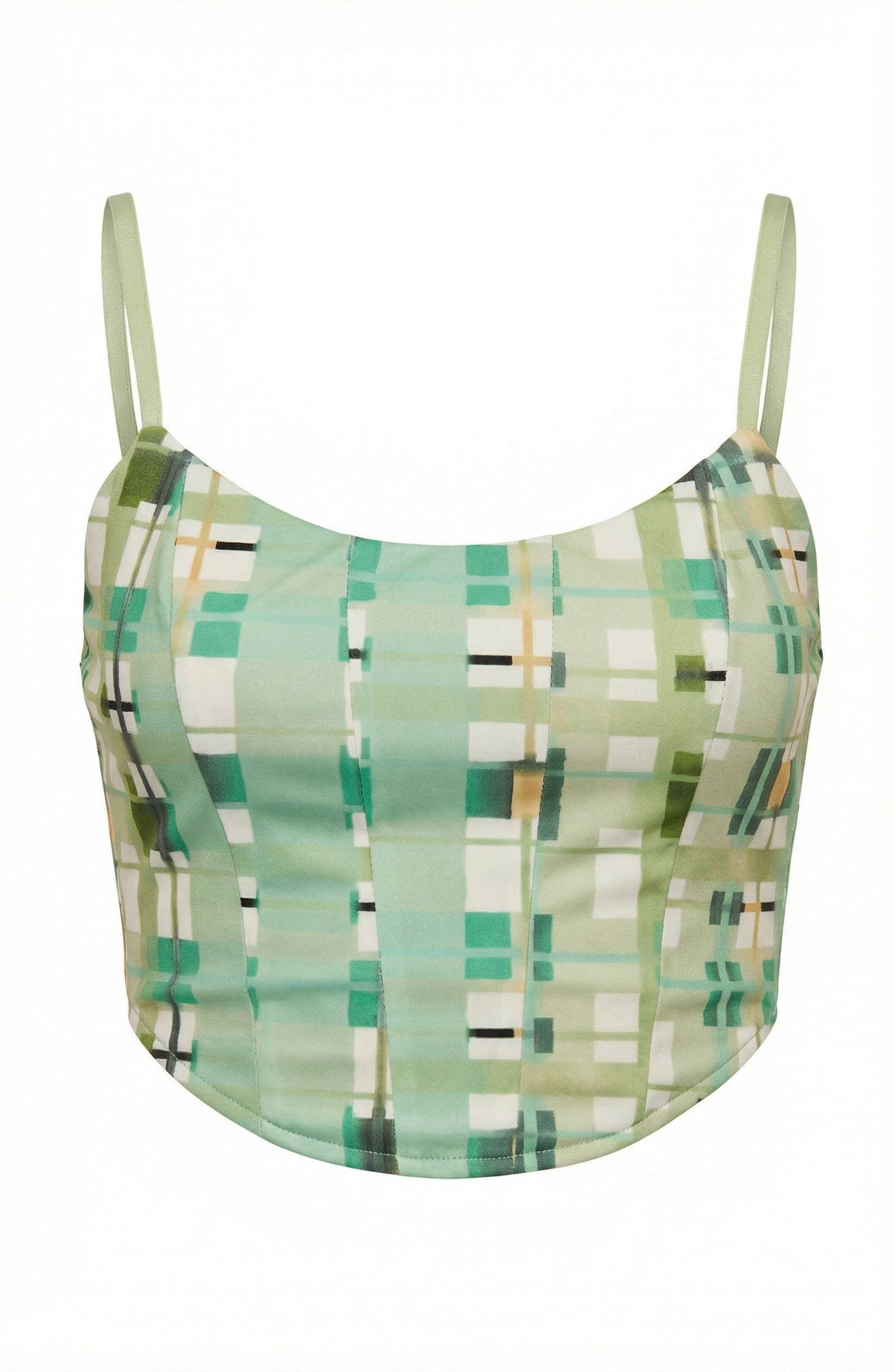 Green Plaid Lace-Up Corset Top