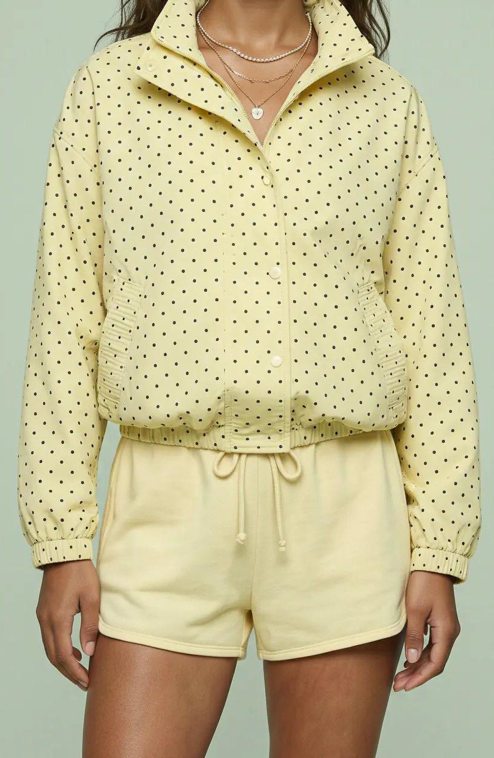 Polka Dot Snap-Front Windbreaker Jacket