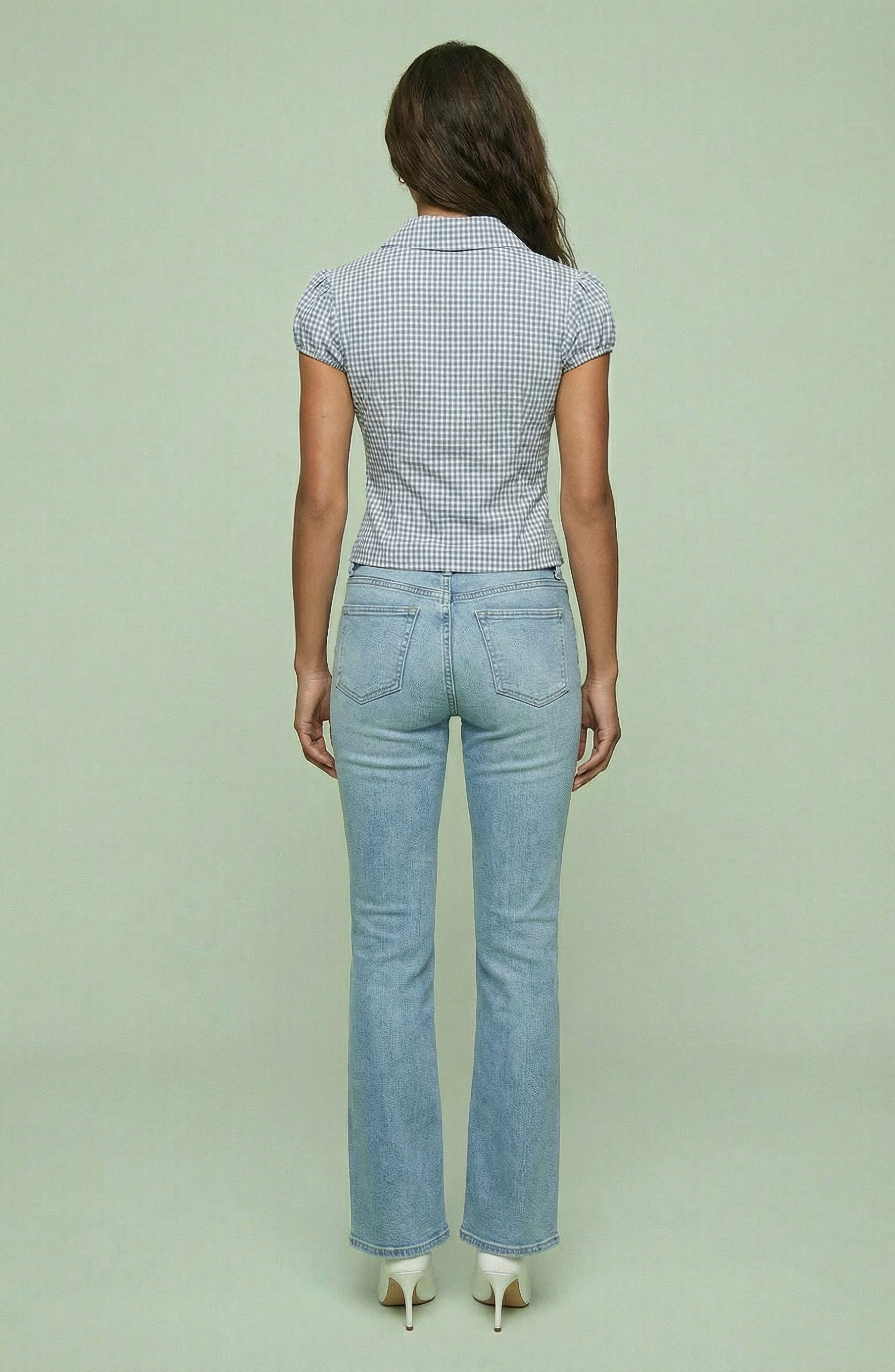 Gingham Short Sleeve Button Front Cropped Blouse