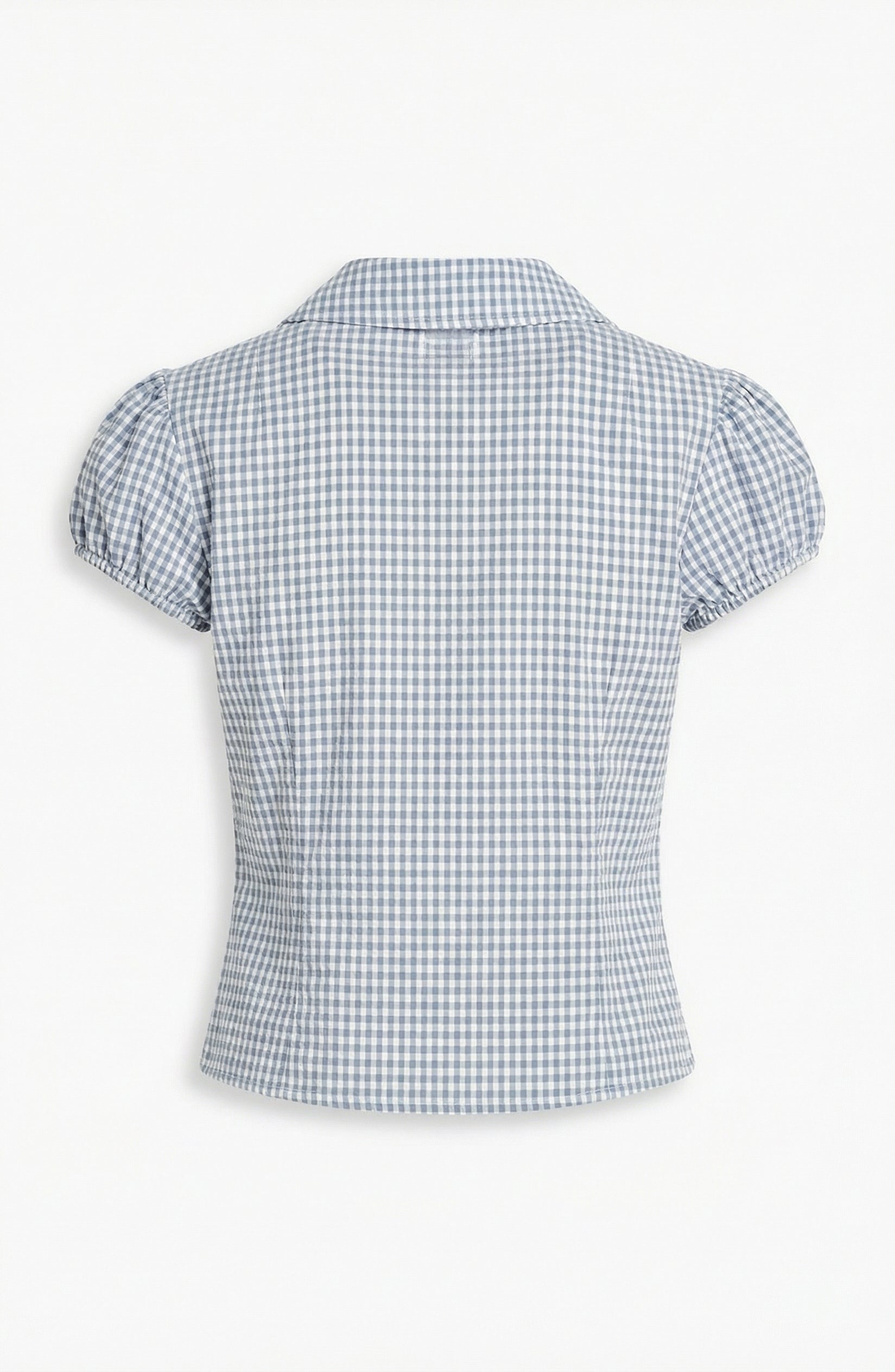 Gingham Short Sleeve Button Front Cropped Blouse