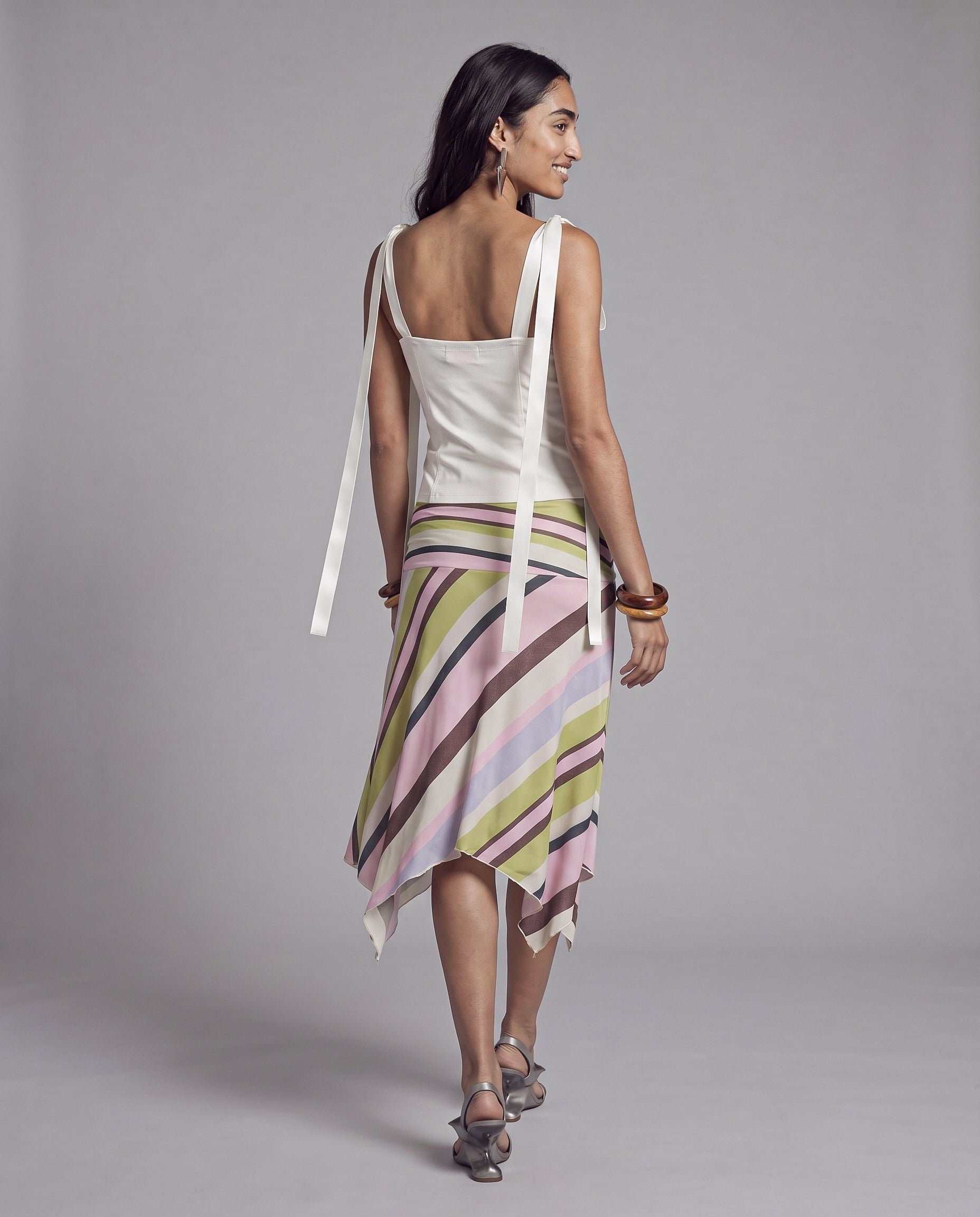 Satin Ruched Bust Top with Long Tie Shoulder Straps