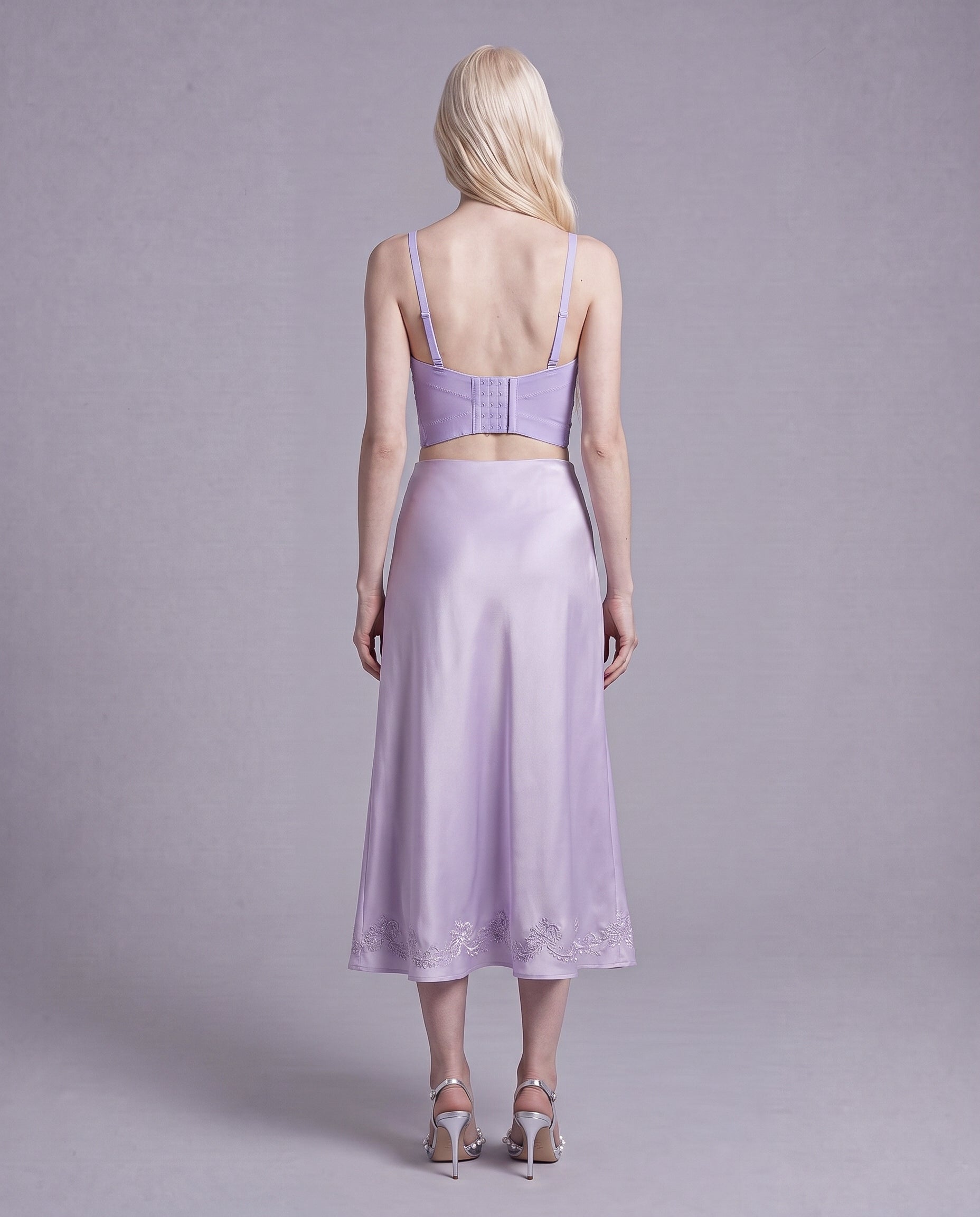 Floral Appliqué Corset Top with Beaded Sweetheart Neckline