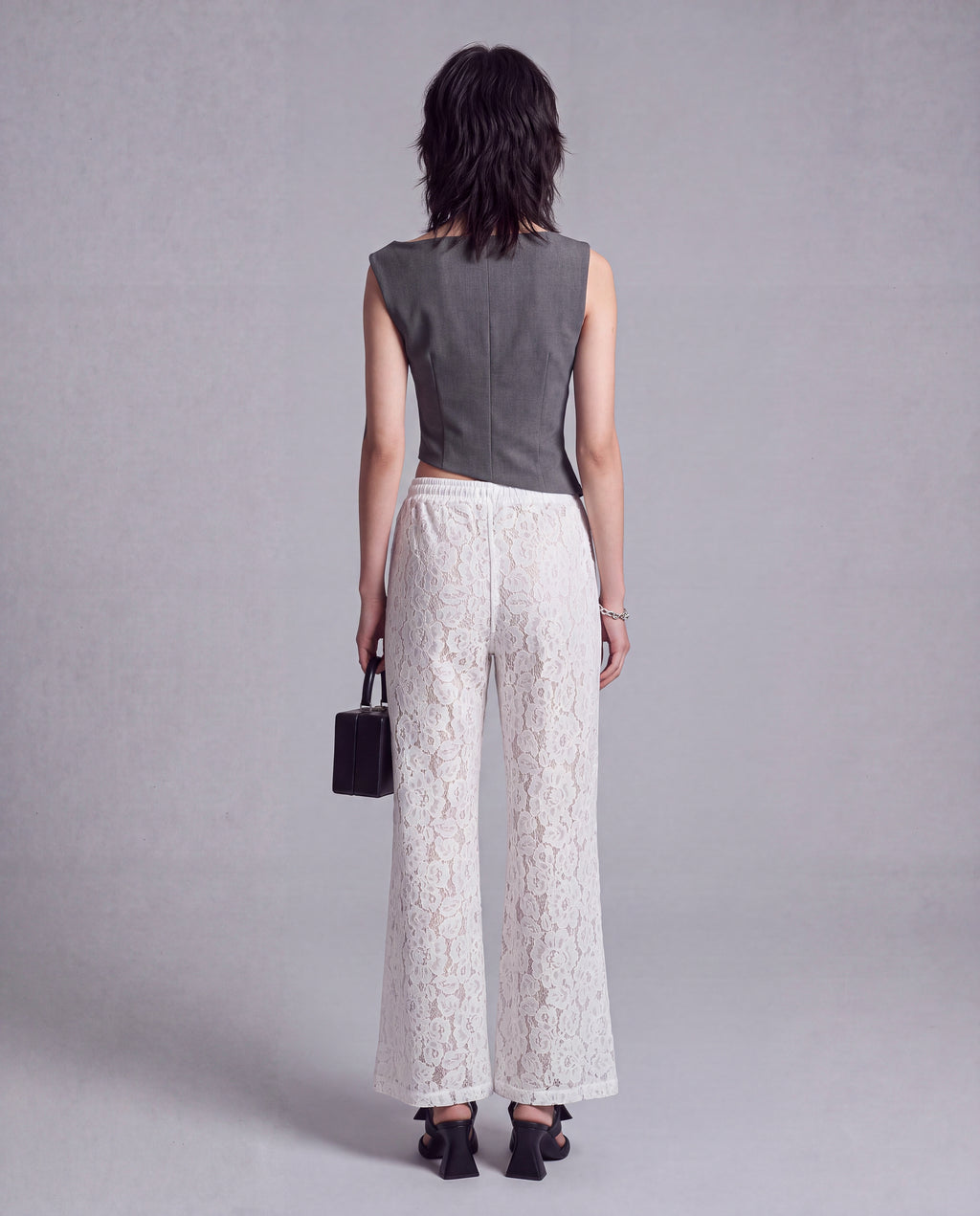 Sheer Floral Lace Wide Leg Pants with Drawstring Waist