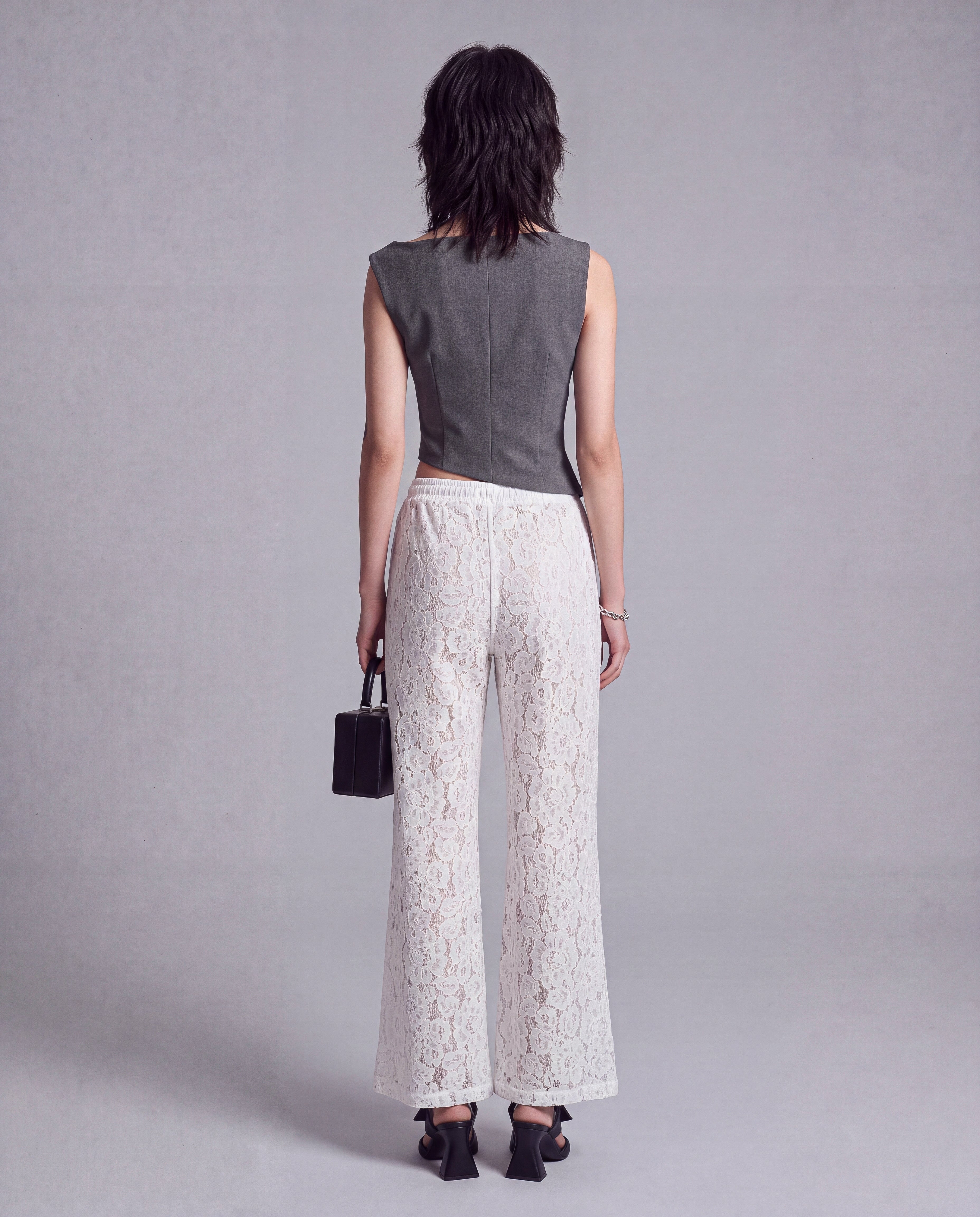 Sheer Floral Lace Wide Leg Pants with Drawstring Waist