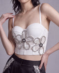Crystal Floral Appliqué Corset Top with Sheer Mesh Back