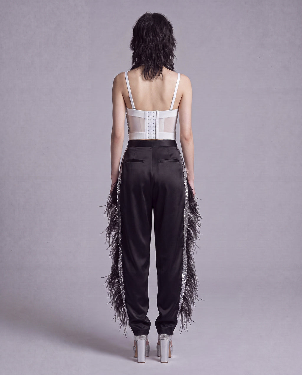 Crystal Floral Appliqué Corset Top with Sheer Mesh Back