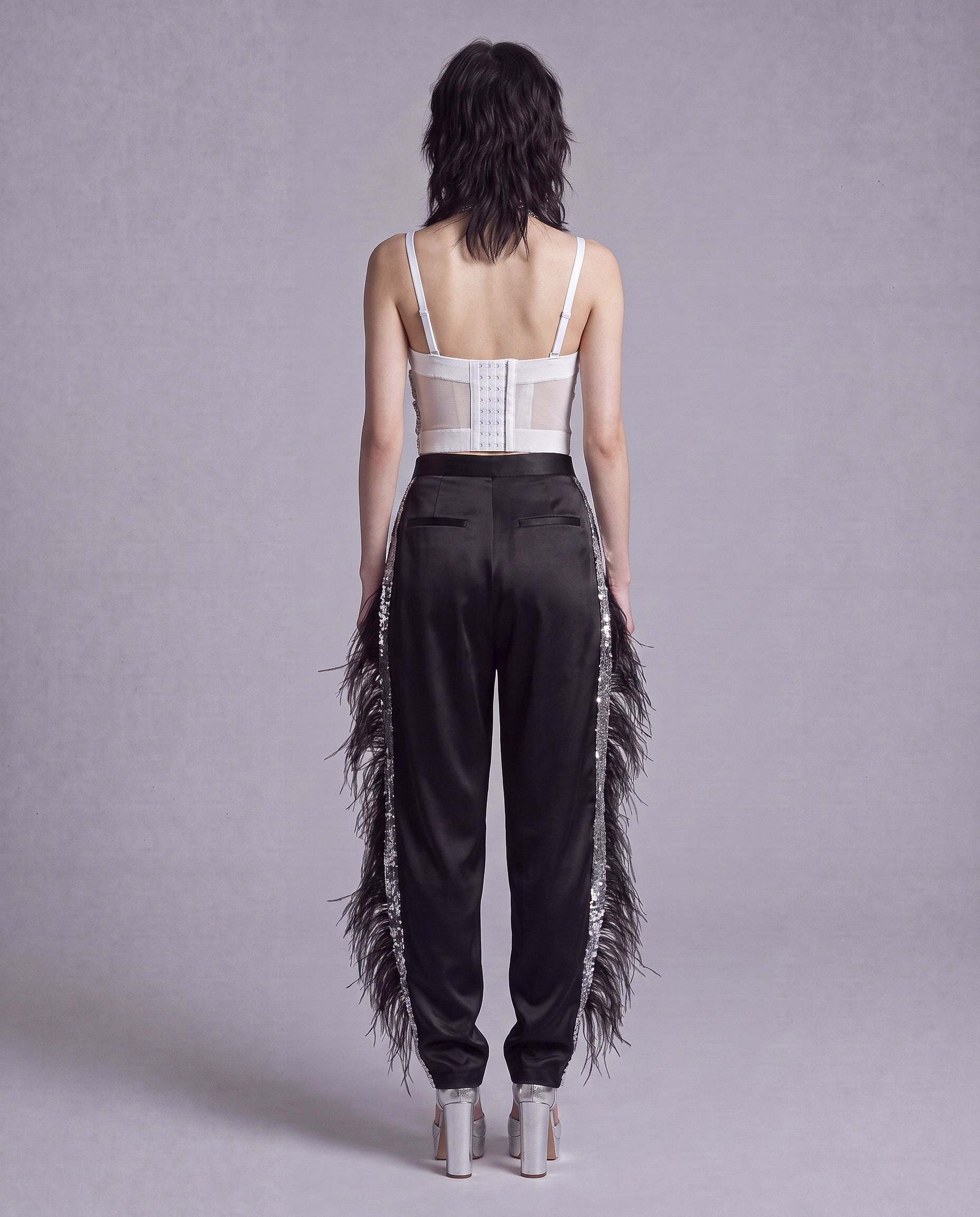Crystal Floral Appliqué Corset Top with Sheer Mesh Back