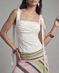 Satin Ruched Bust Top with Long Tie Shoulder Straps