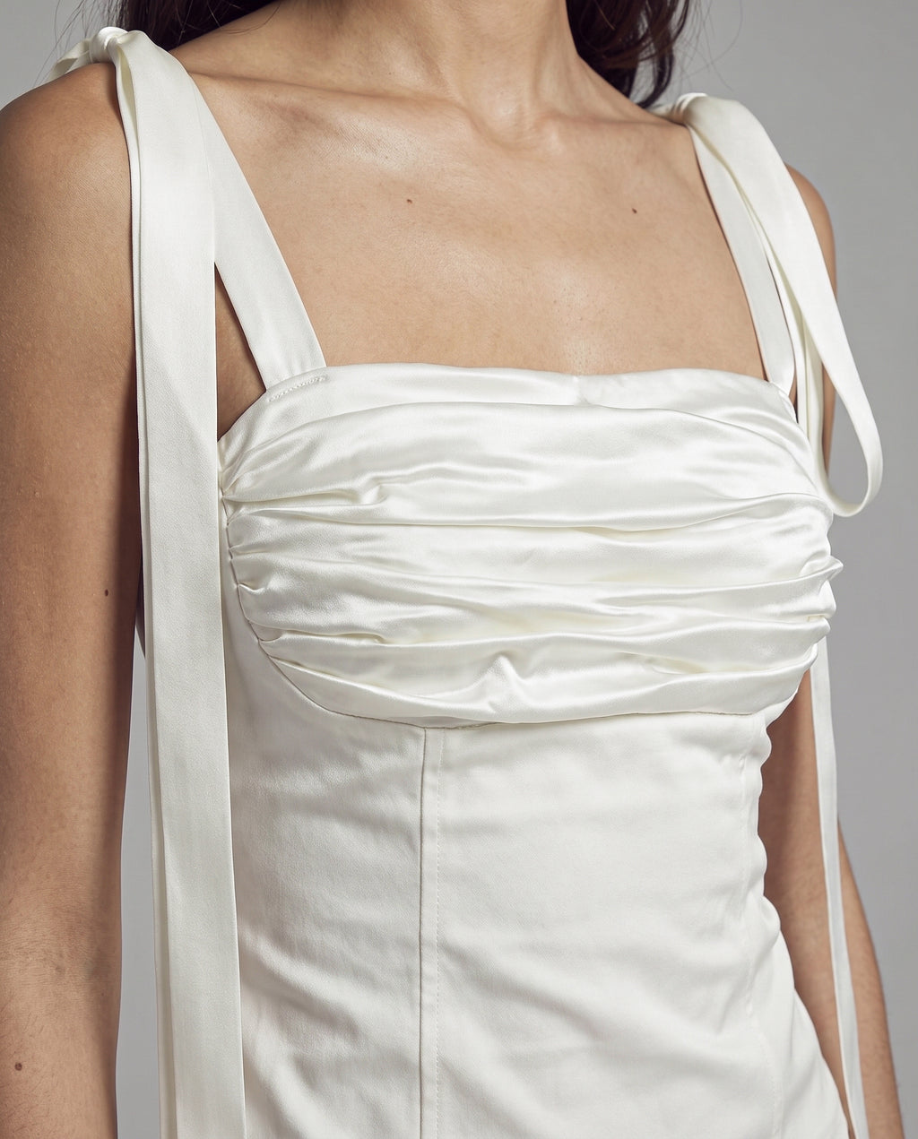 Satin Ruched Bust Top with Long Tie Shoulder Straps