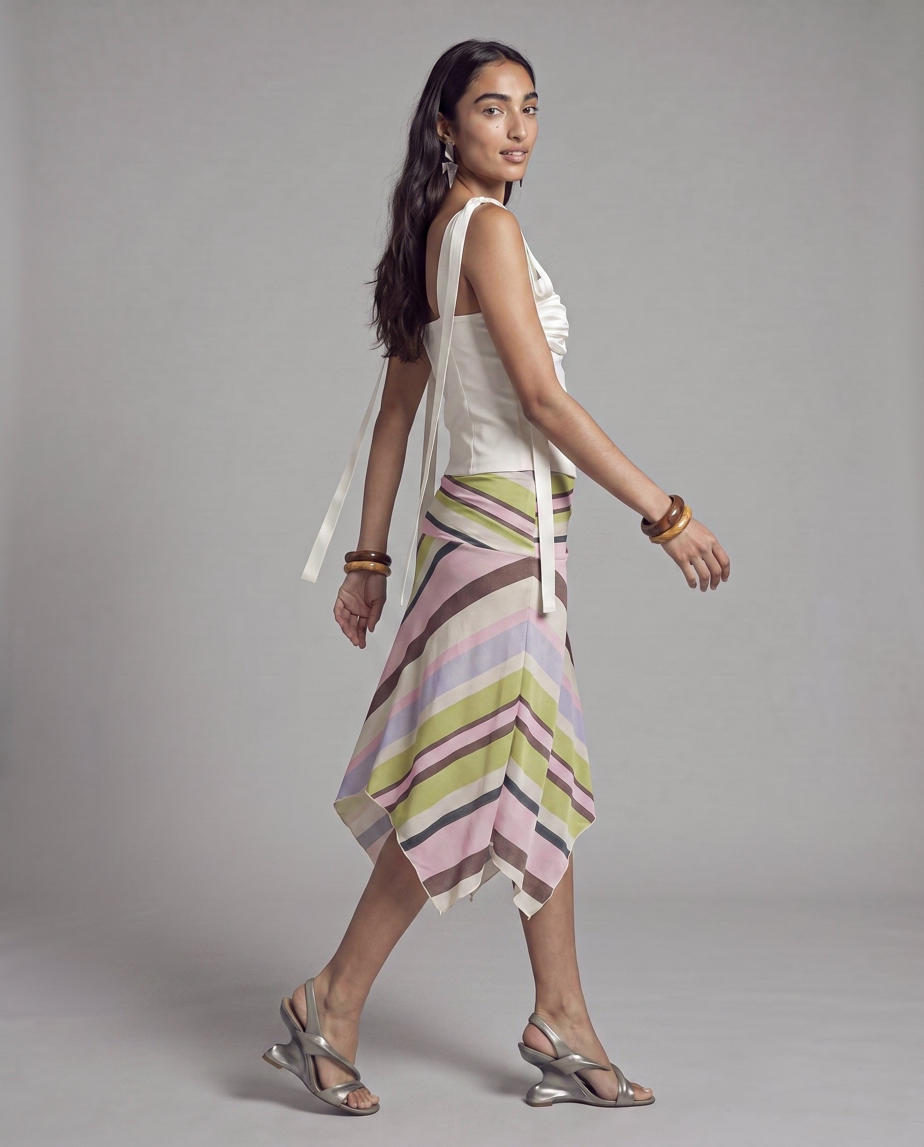 Satin Ruched Bust Top with Long Tie Shoulder Straps