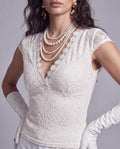 Floral Lace Cap Sleeve Top with Surplice V Neckline