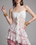 Sheer Floral Lace Camisole Top with Draped Ruffle Hem