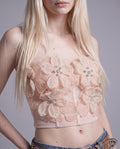 3D Floral Appliqué Corset Top with Beaded Embellishment