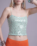 Sequin Mesh Camisole Top with Scoop Neck and Slim Straps