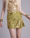 Sequin Embroidered Wrap Mini Skirt with Side Tie Detail