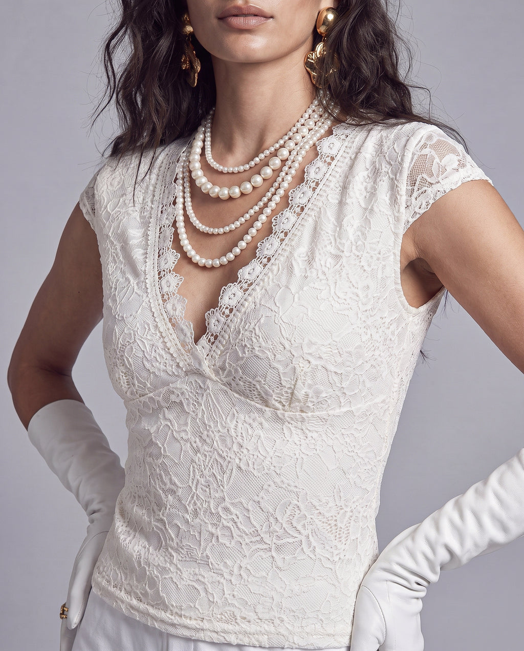 Floral Lace Cap Sleeve Top with Surplice V Neckline