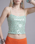 Sequin Mesh Camisole Top with Scoop Neck and Slim Straps