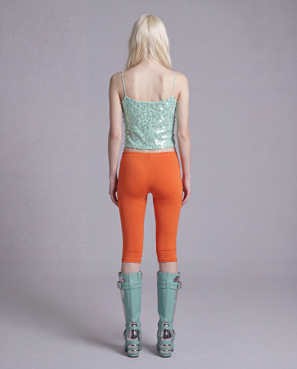 Sequin Mesh Camisole Top with Scoop Neck and Slim Straps