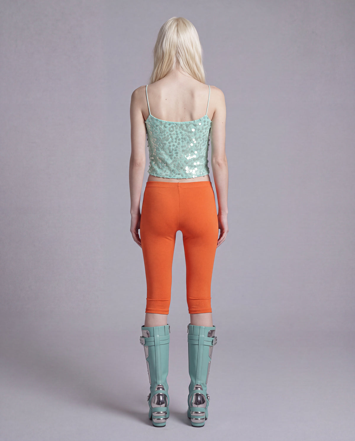 Sequin Mesh Camisole Top with Scoop Neck and Slim Straps